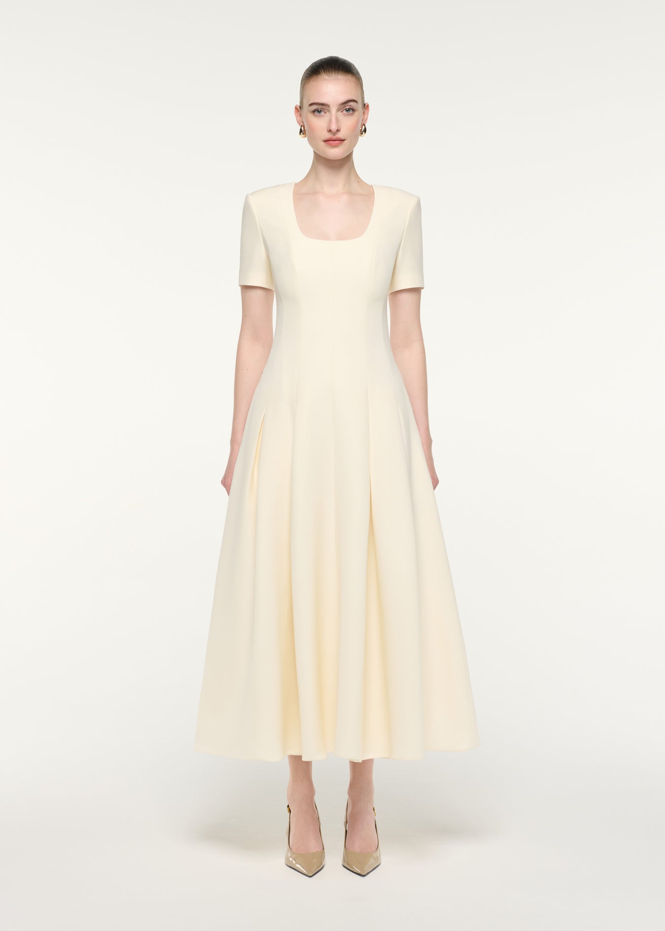 Scooped Neckline Wool Silk Maxi Dress
