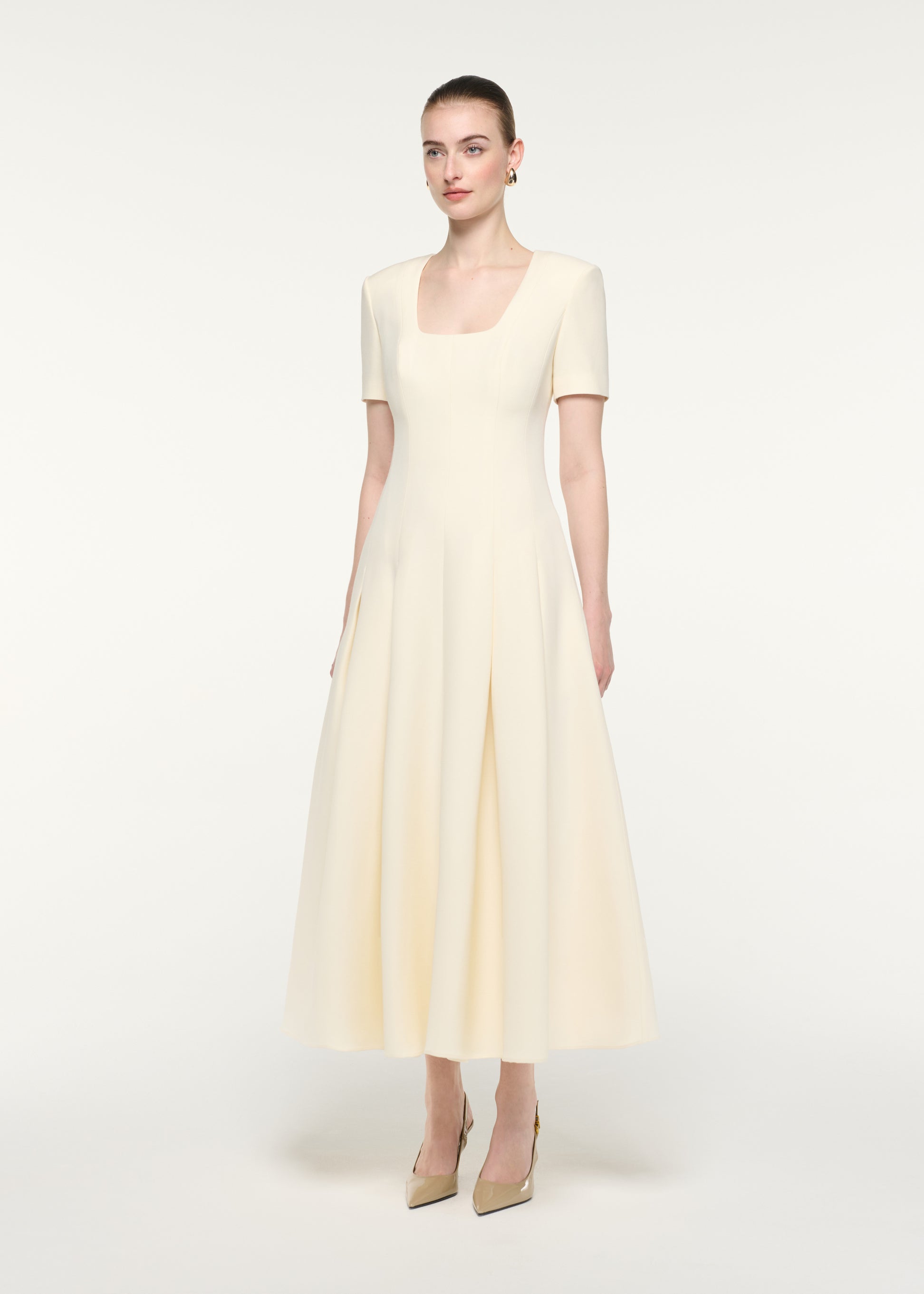 Scooped Neckline Wool Silk Maxi Dress