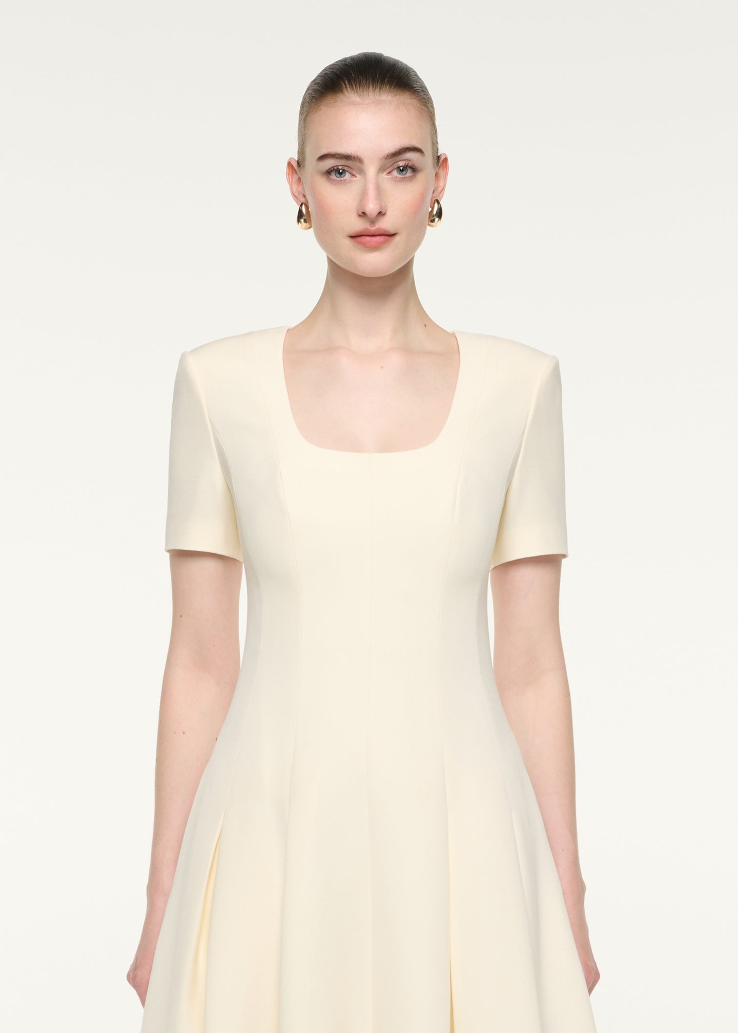 Scooped Neckline Wool Silk Maxi Dress