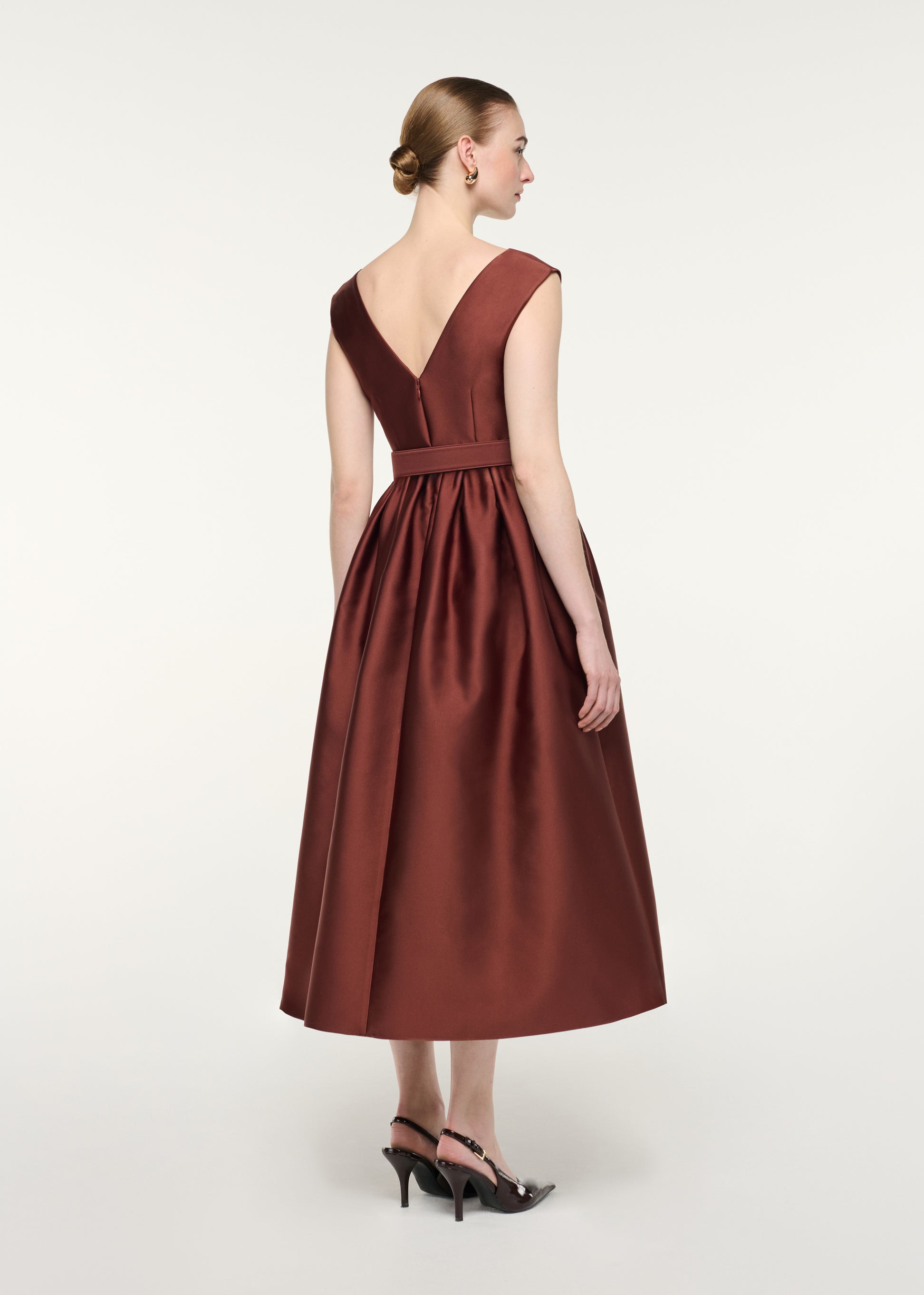 Belted V-Neck Midi Dress