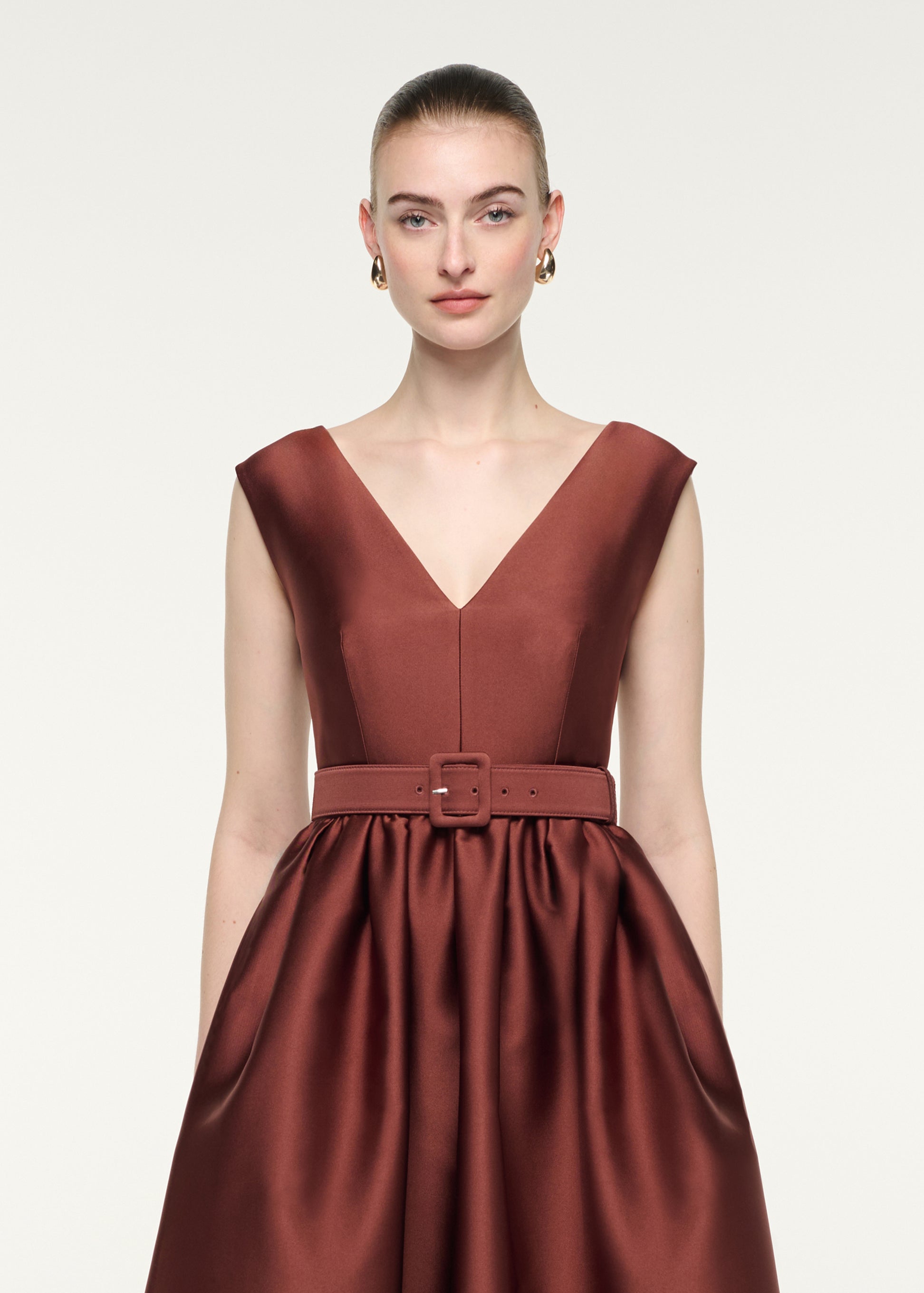 Belted V-Neck Midi Dress