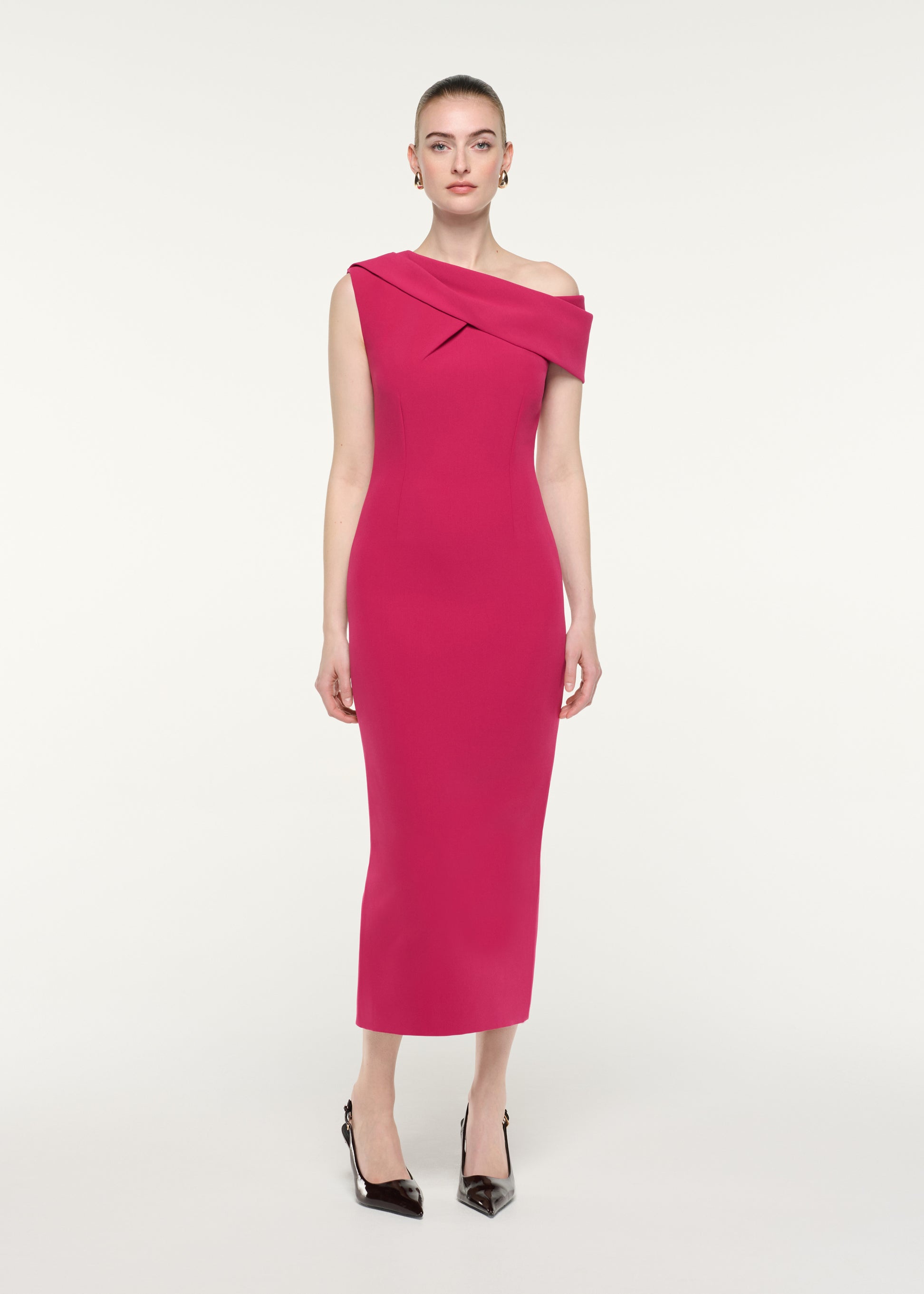Asymmetric Drape Midi Dress