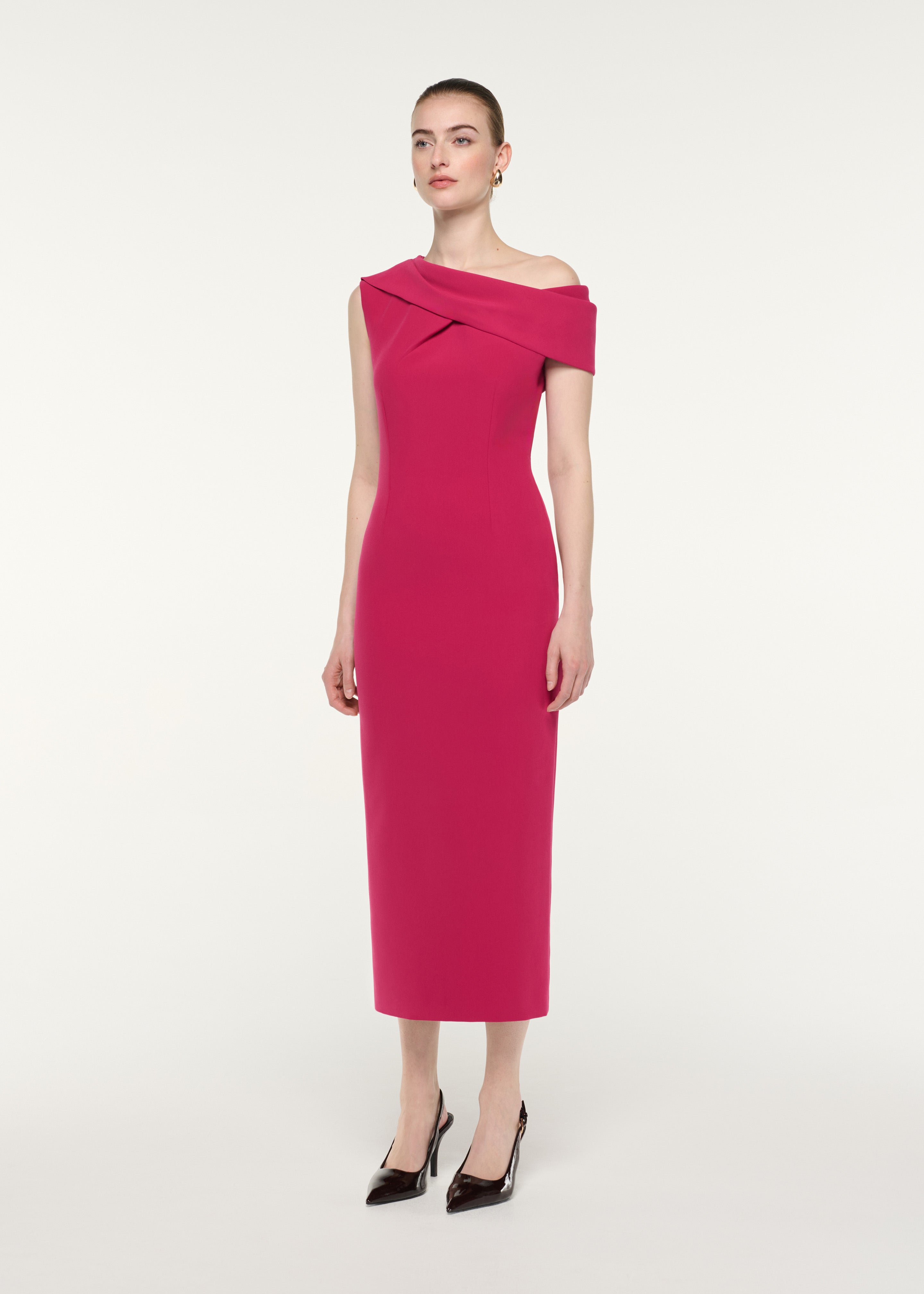 Asymmetric Drape Midi Dress Dark Pink – Roland Mouret