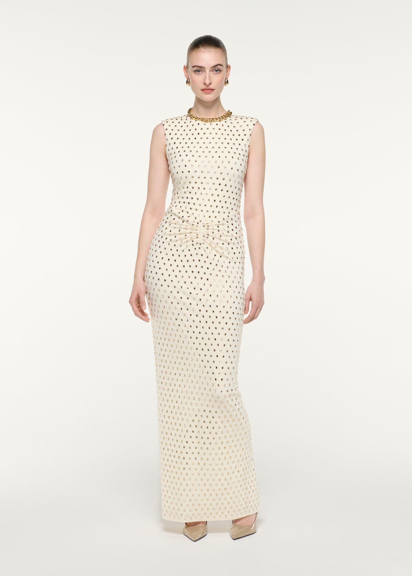 Front Gathering Diamante Maxi Dress