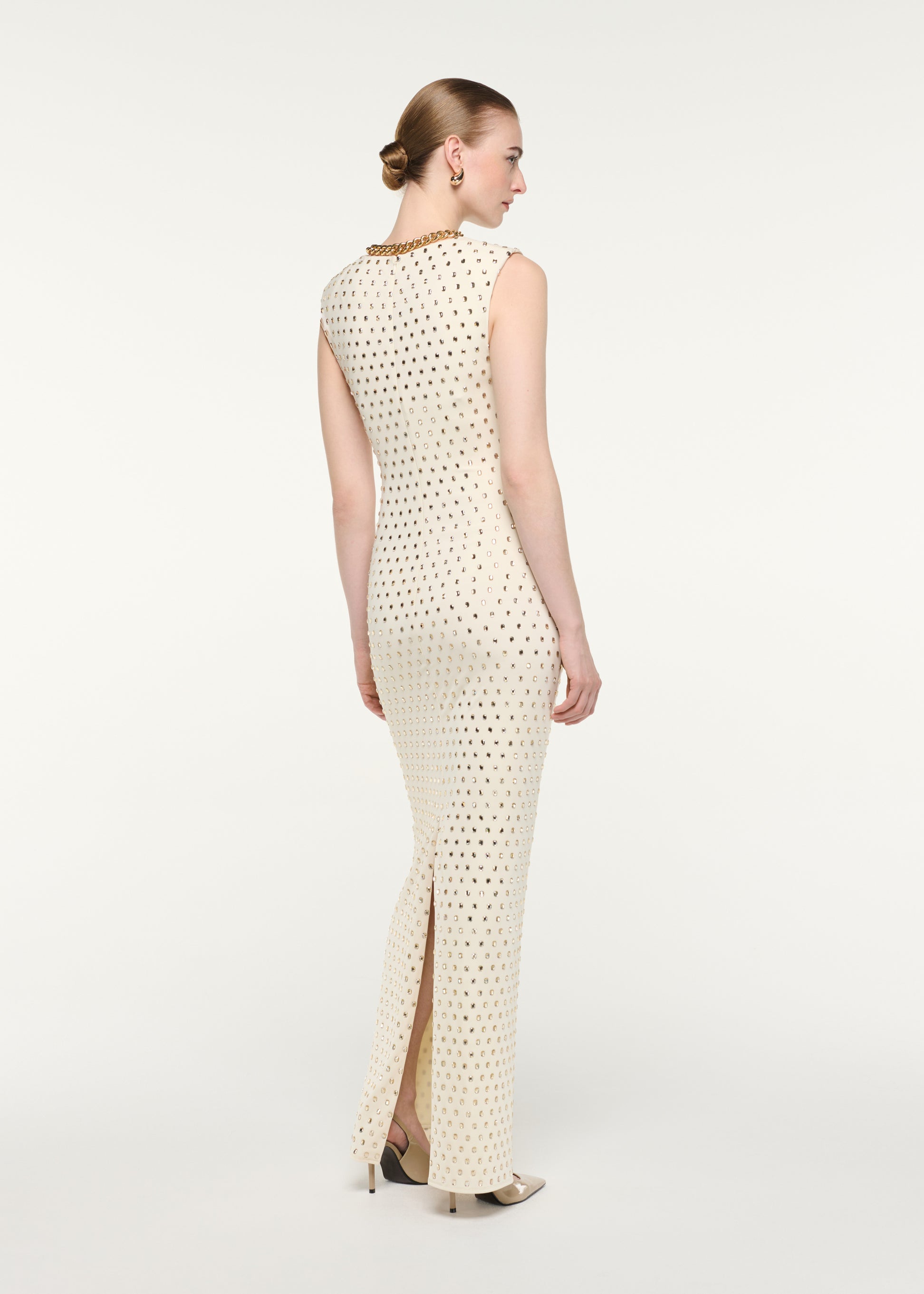 Front Gathering Diamante Maxi Dress