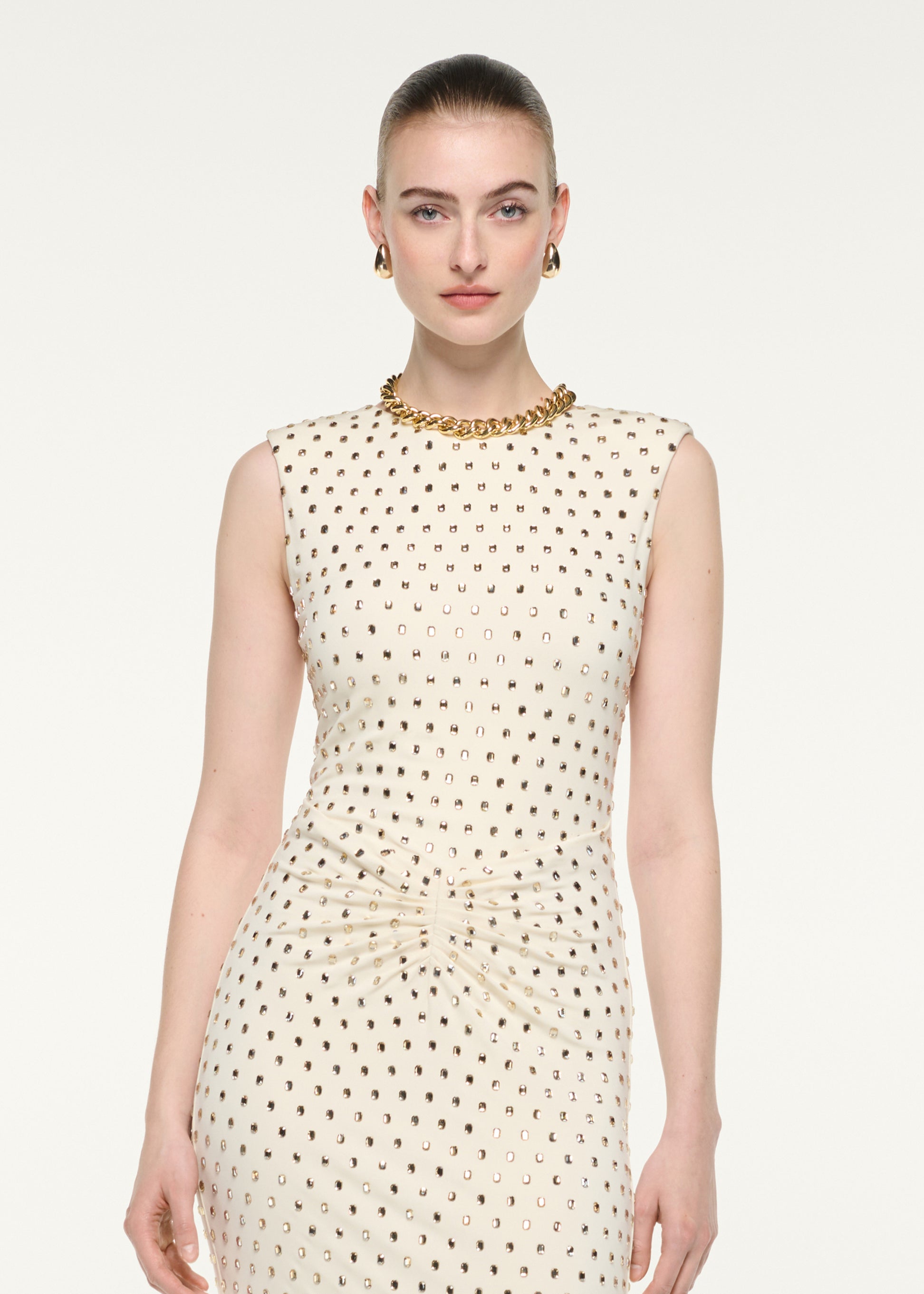 Front Gathering Diamante Maxi Dress