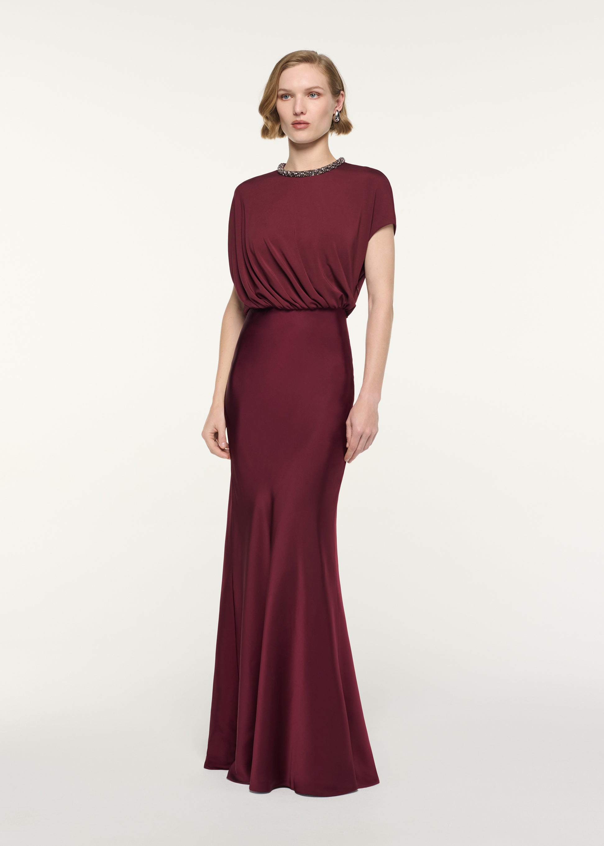 Crystal Neckline Blouson Gown