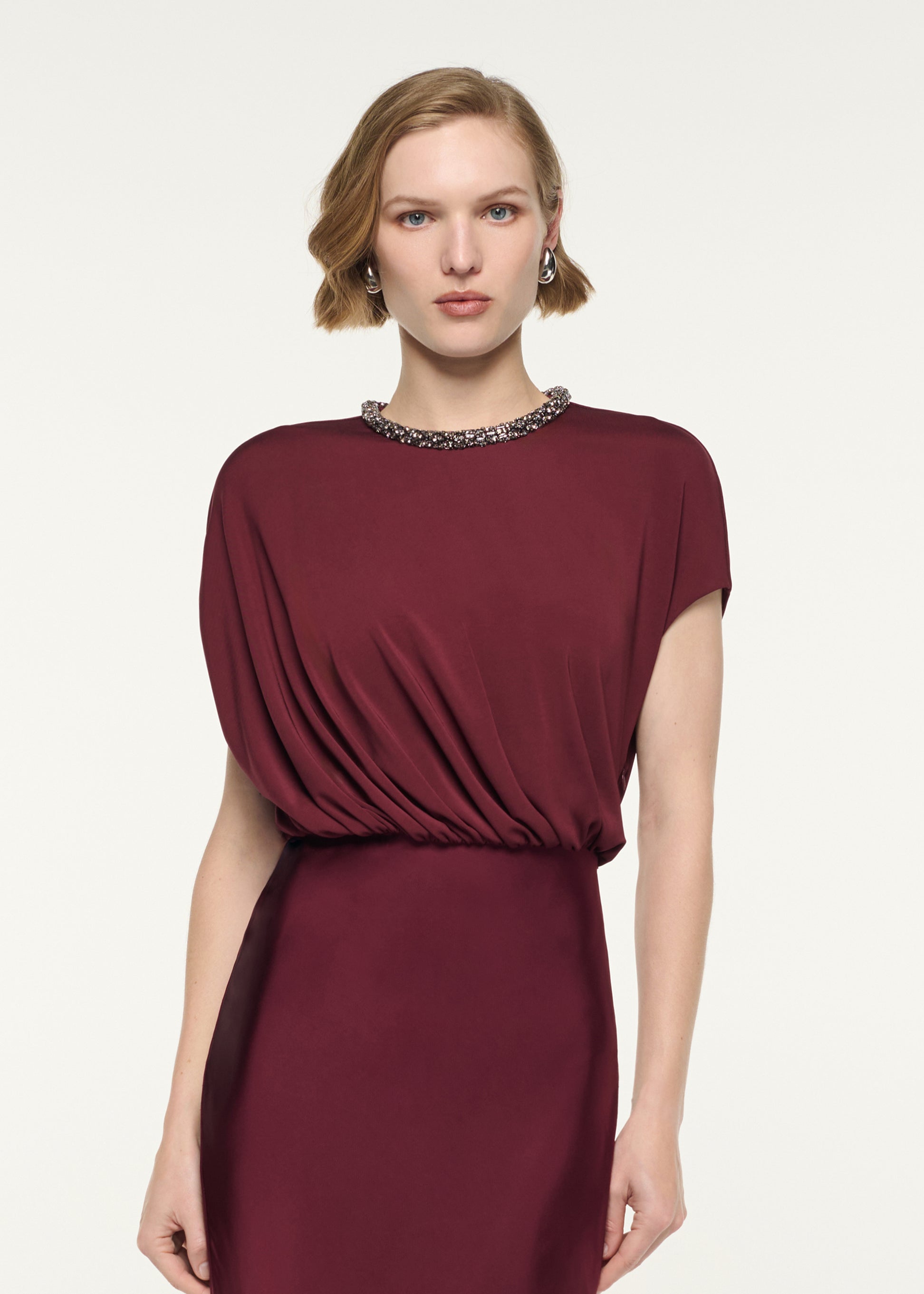 Crystal Neckline Blouson Gown