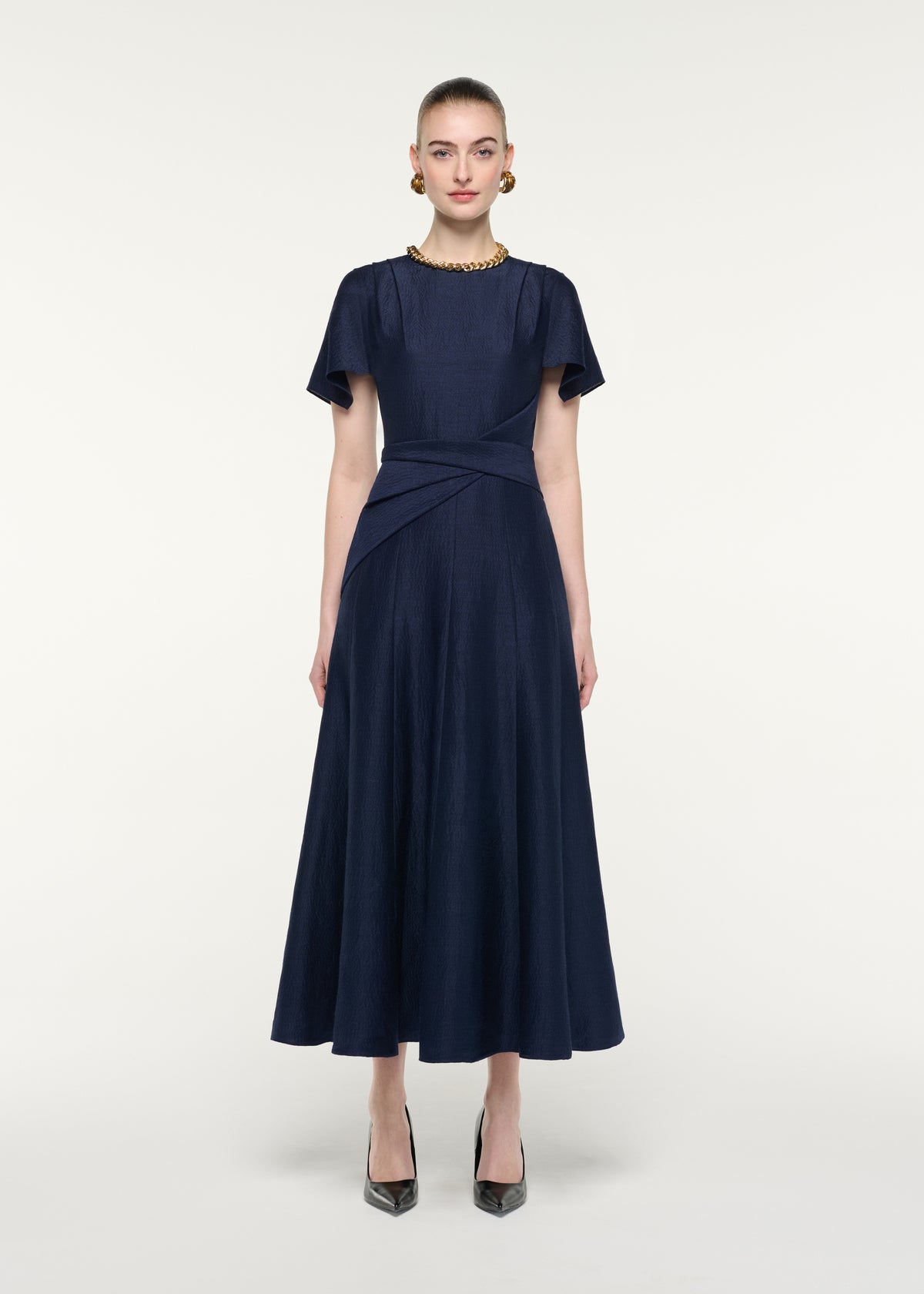 Draped Waist Midi Dress Navy – Roland Mouret