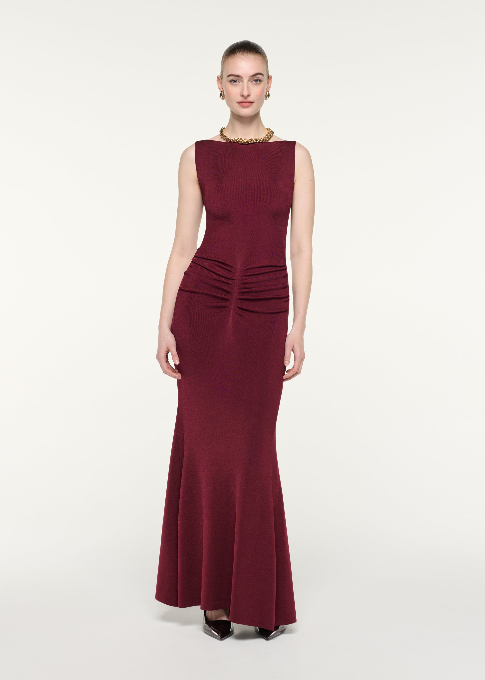 Front Gathering Sleeveless Midi Dress