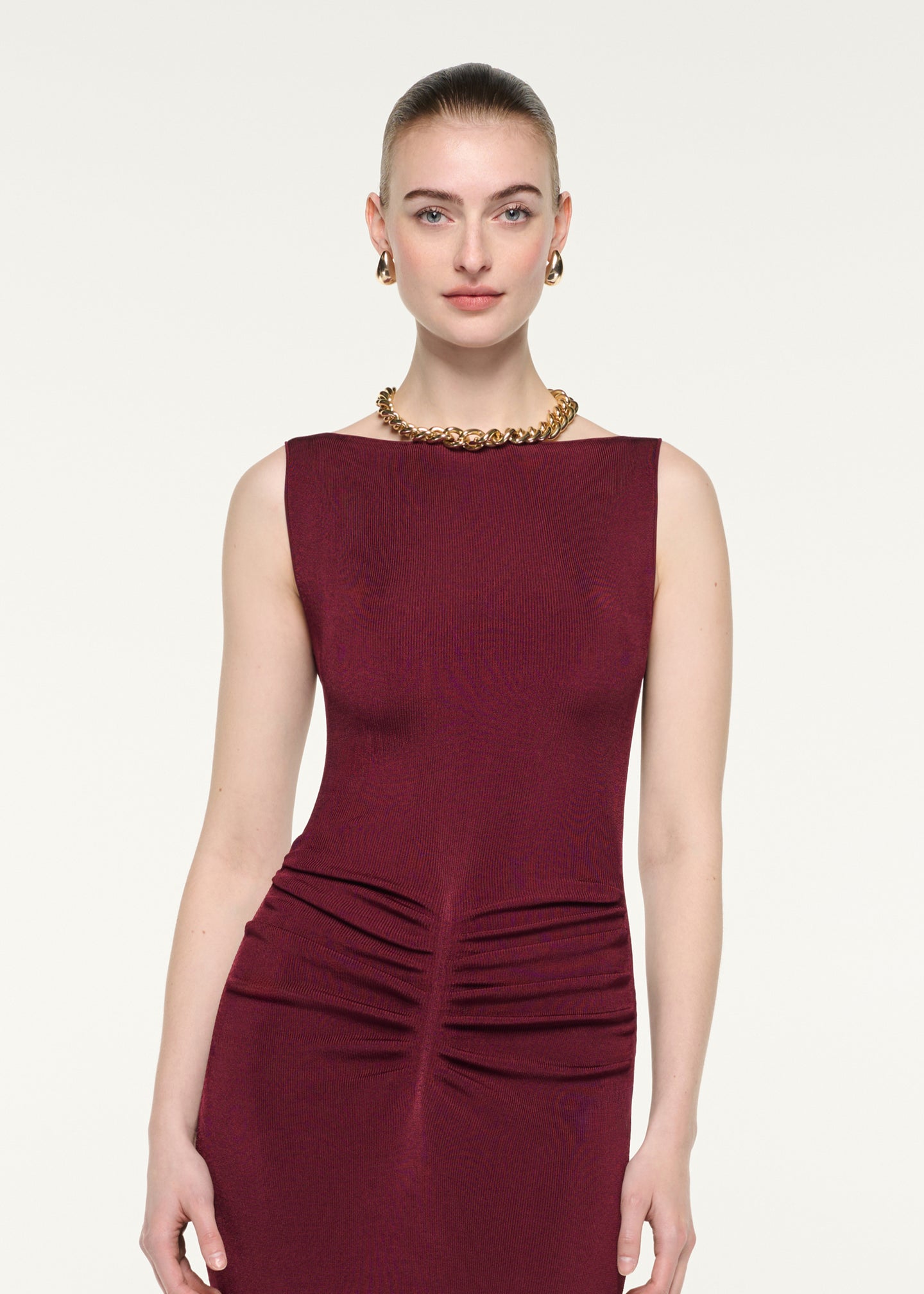 Front Gathering Sleeveless Midi Dress