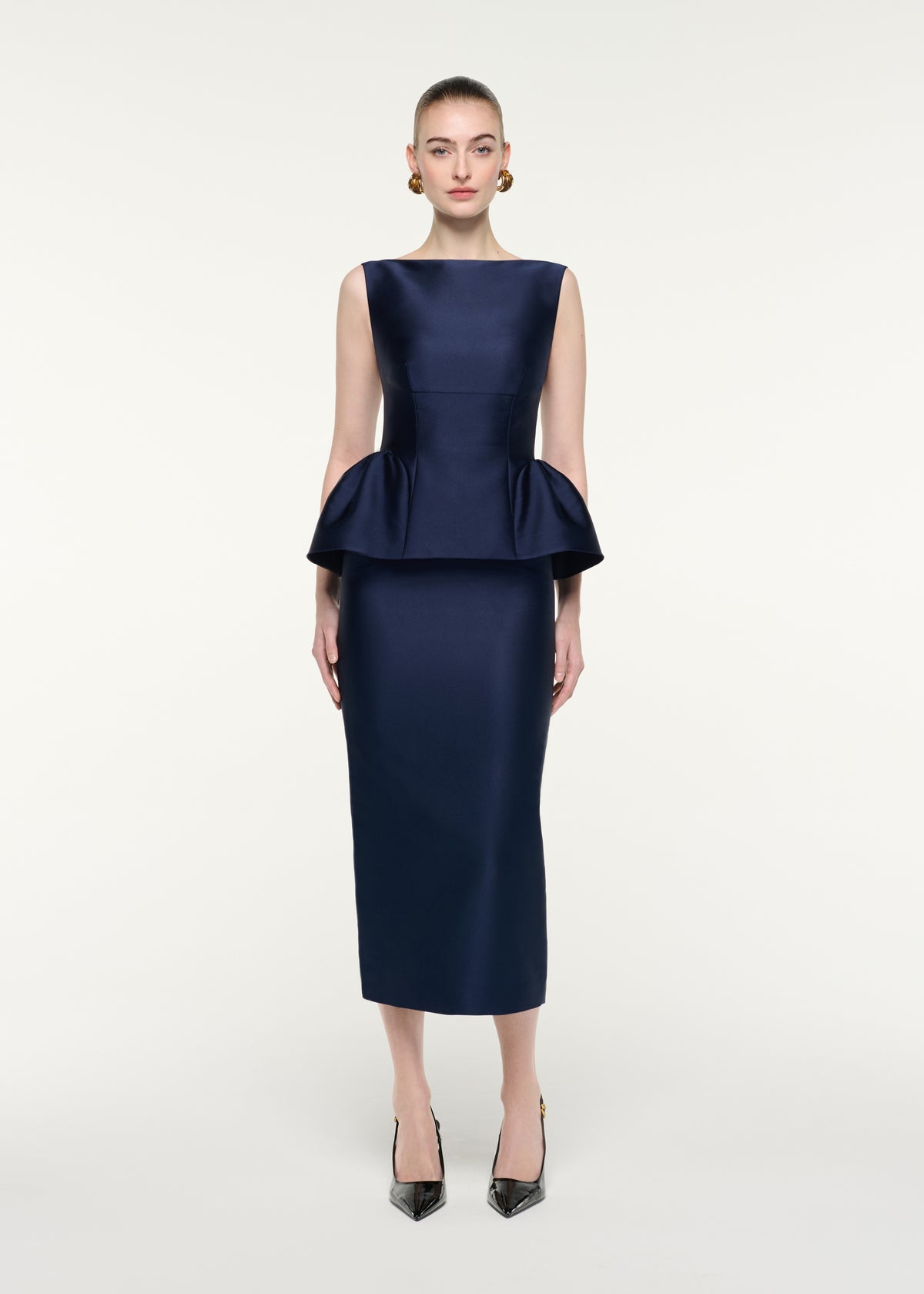 Sleeveless Peplum Colum Midi Dress Navy – Roland Mouret