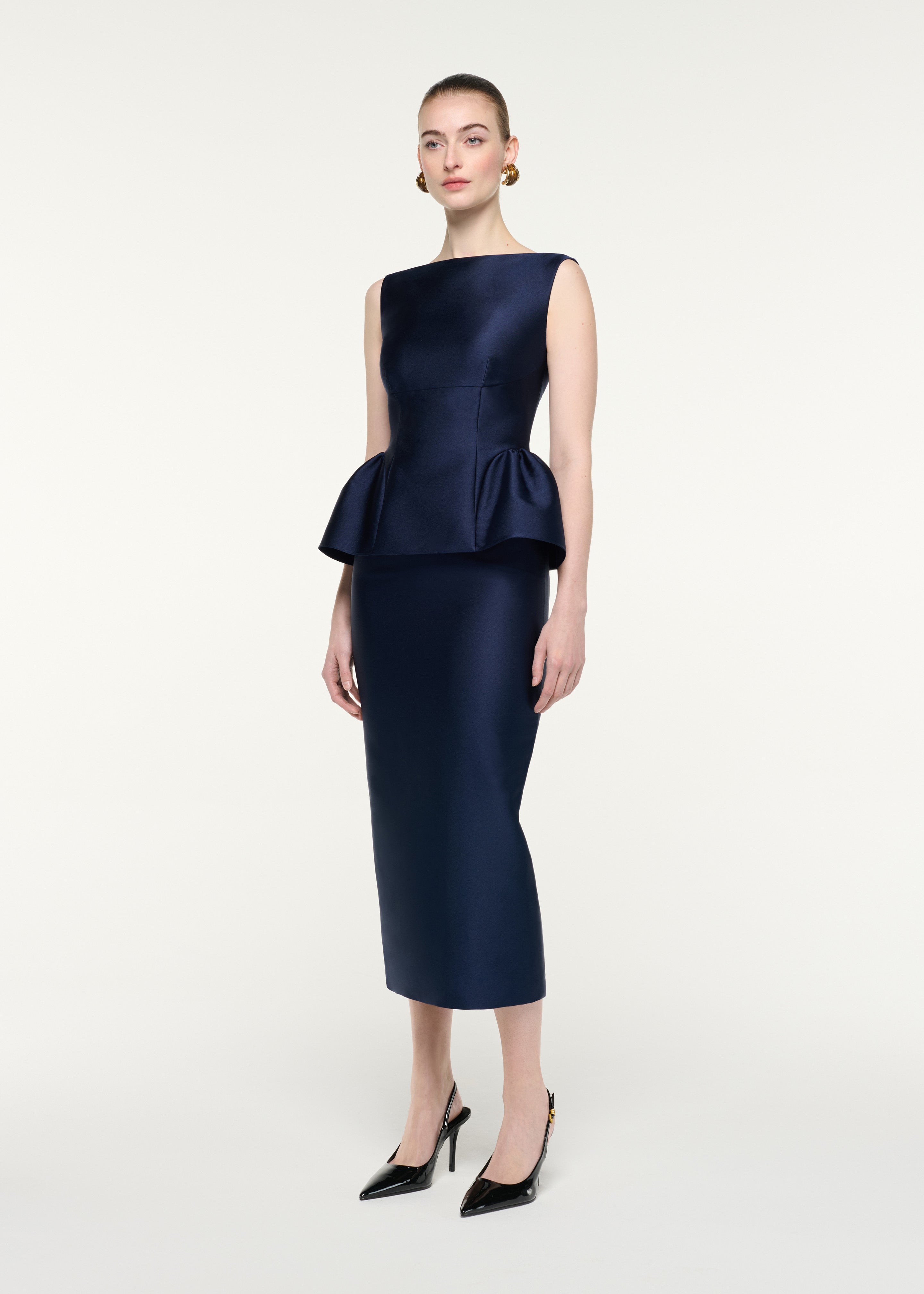 Sleeveless Peplum Colum Midi Dress Navy – Roland Mouret