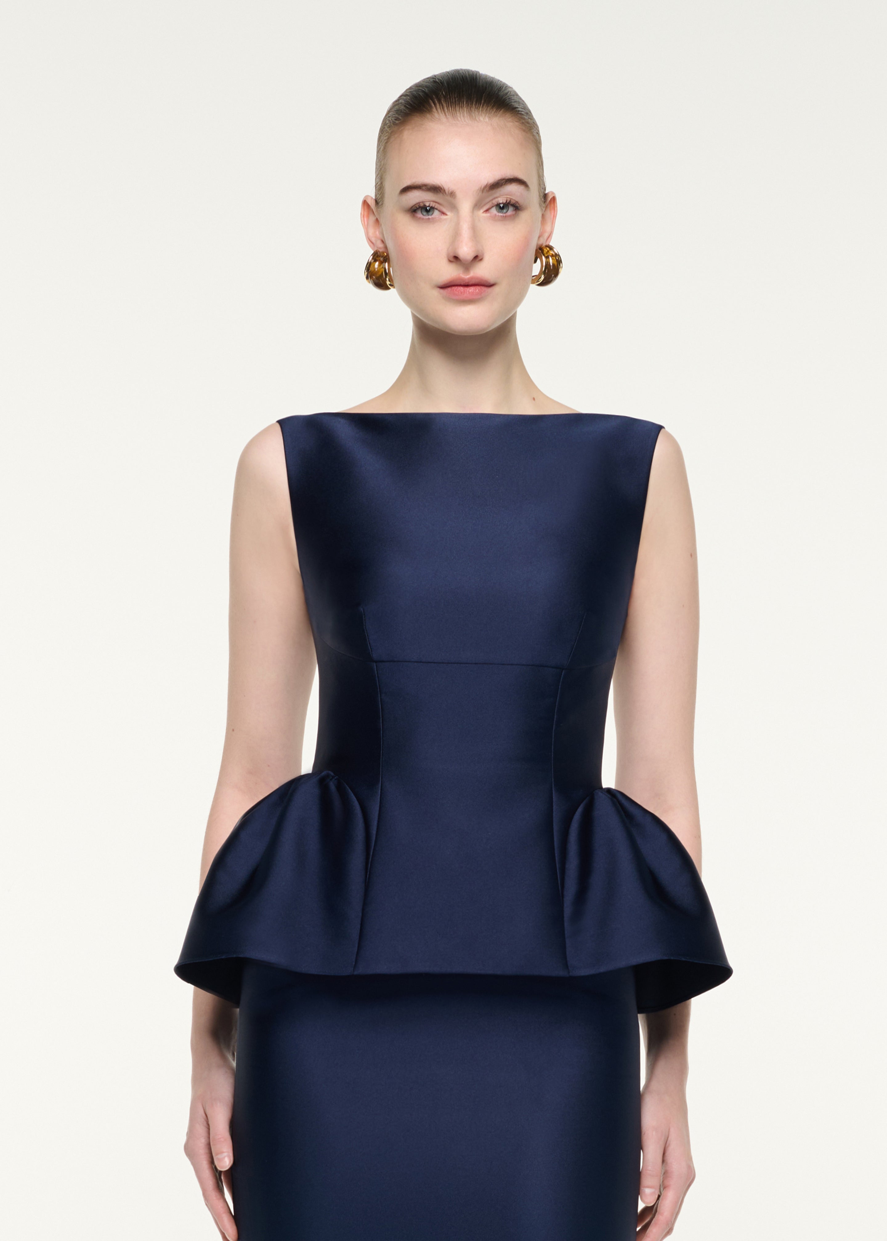 Sleeveless Peplum Colum Midi Dress Navy – Roland Mouret