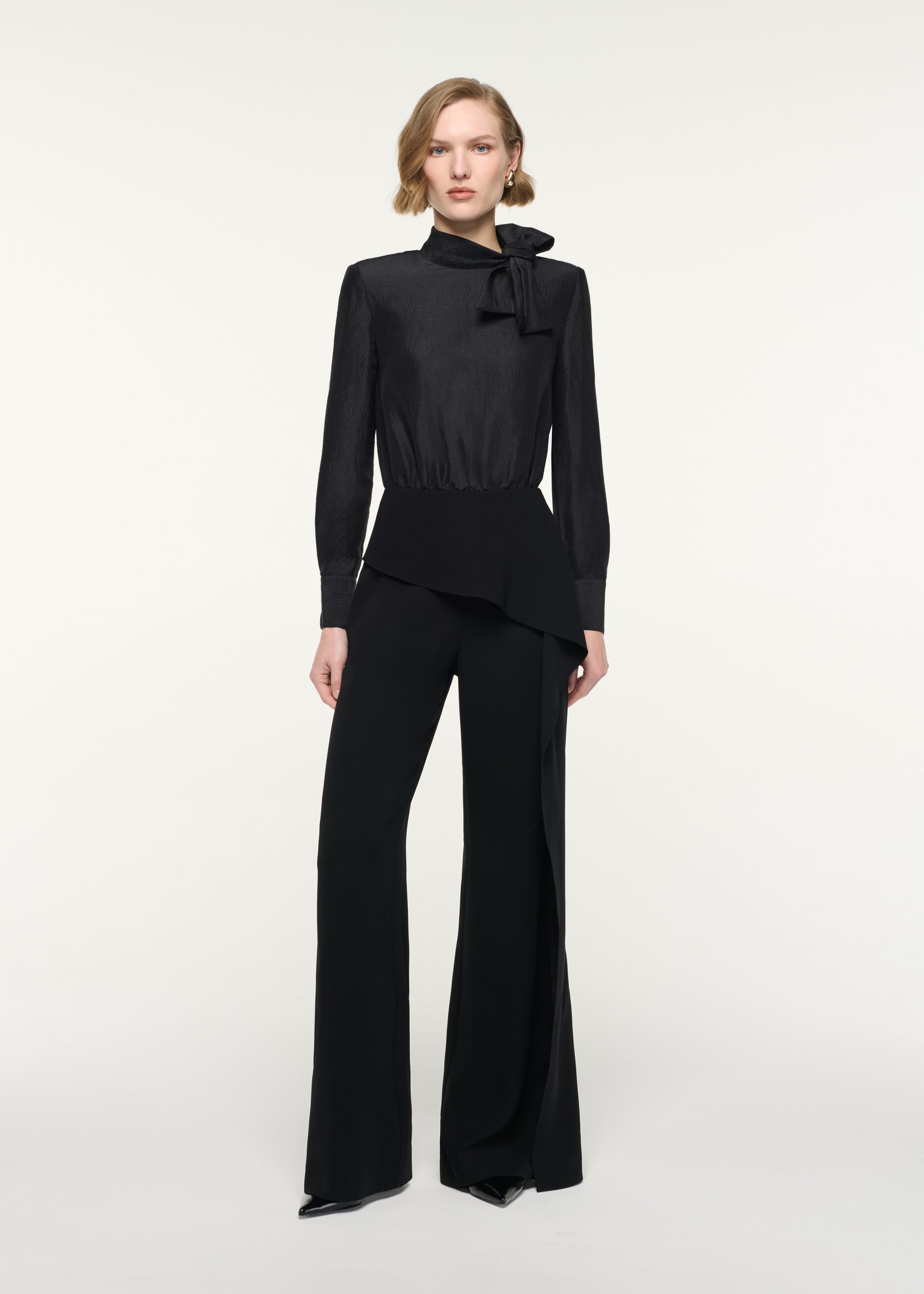 Bow Neckline Silk Jacquard Bodysuit