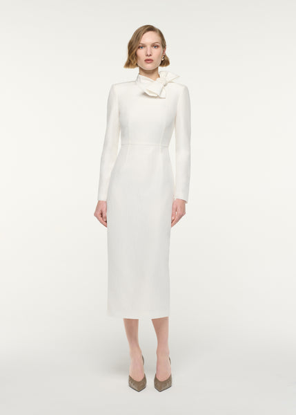long sleeve white dress with bow Coast Women's Long Sleeve Square Neck Jacquard Mini Wedding Dress With Bow Detail in White | Size: 10