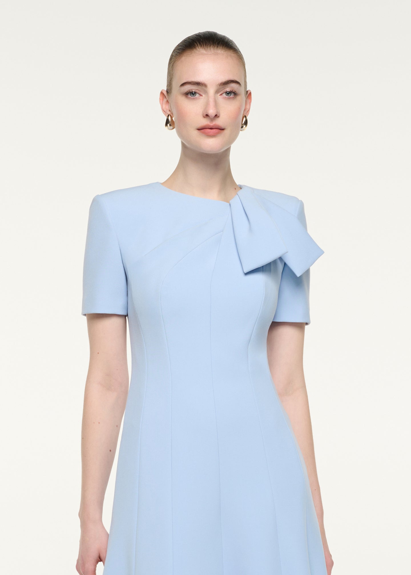 Bow Neckline Short Sleeve Midi Dress