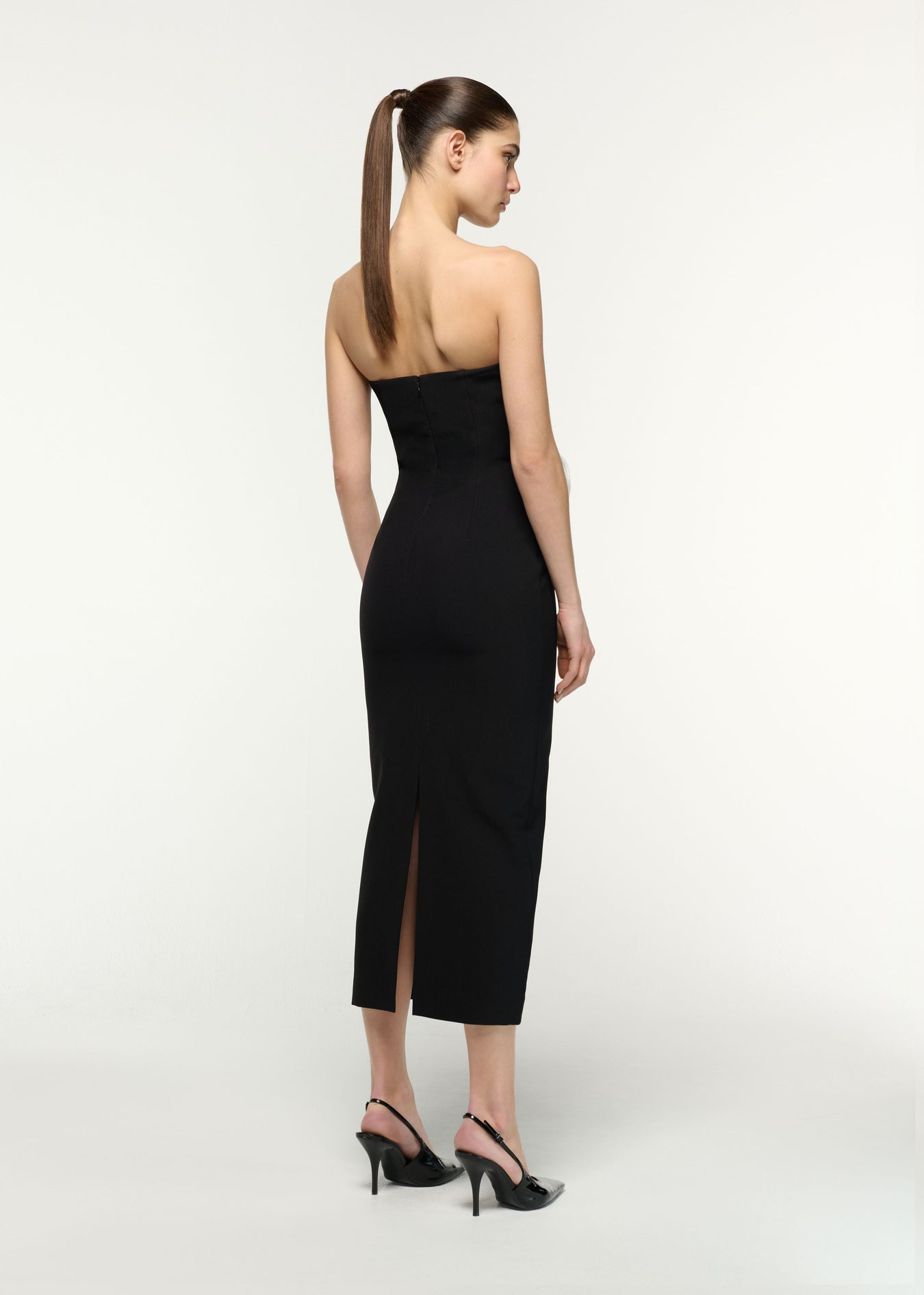 Flower Detail Strapless Column Midi Dress