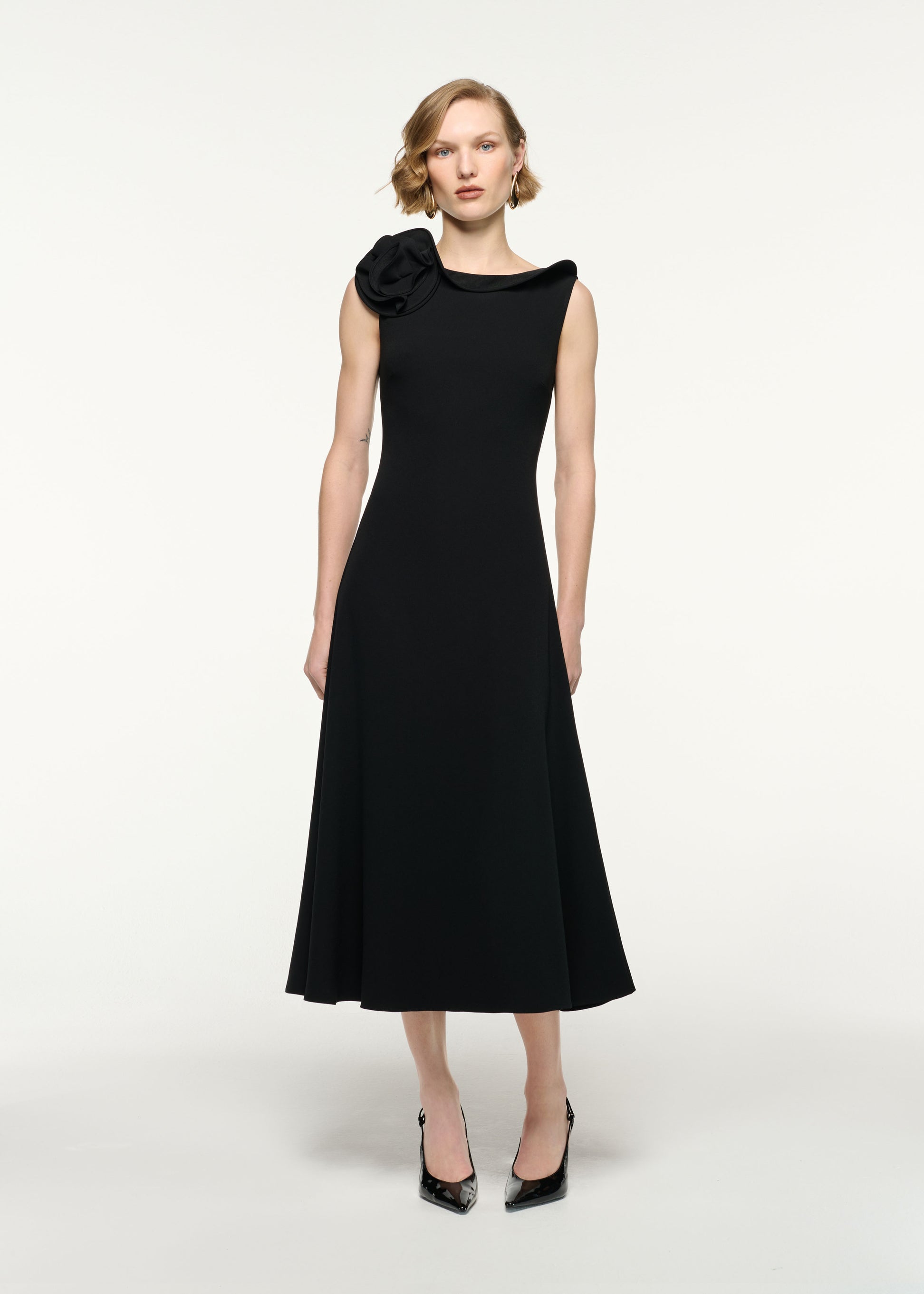Flower Collared Sleeveless Midi Dress