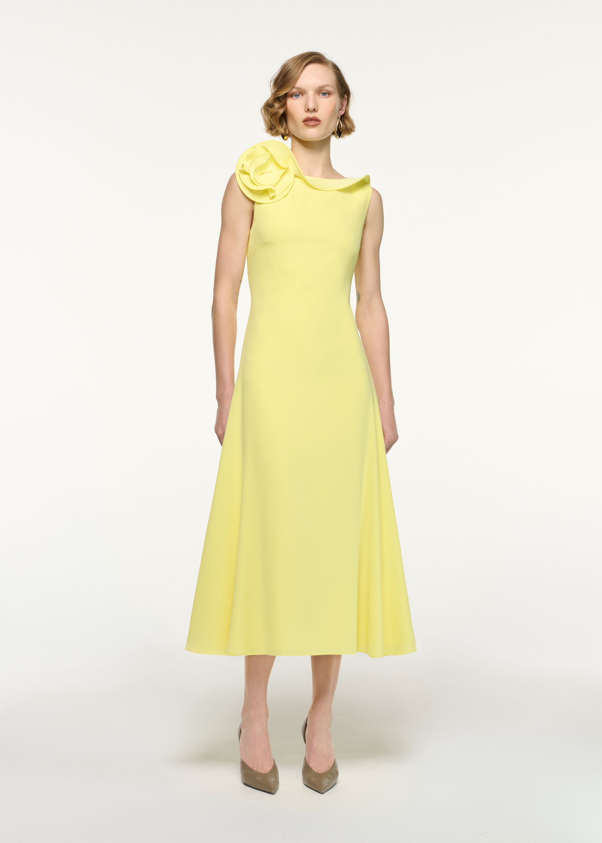 Flower Collared Sleeveless Midi Dress