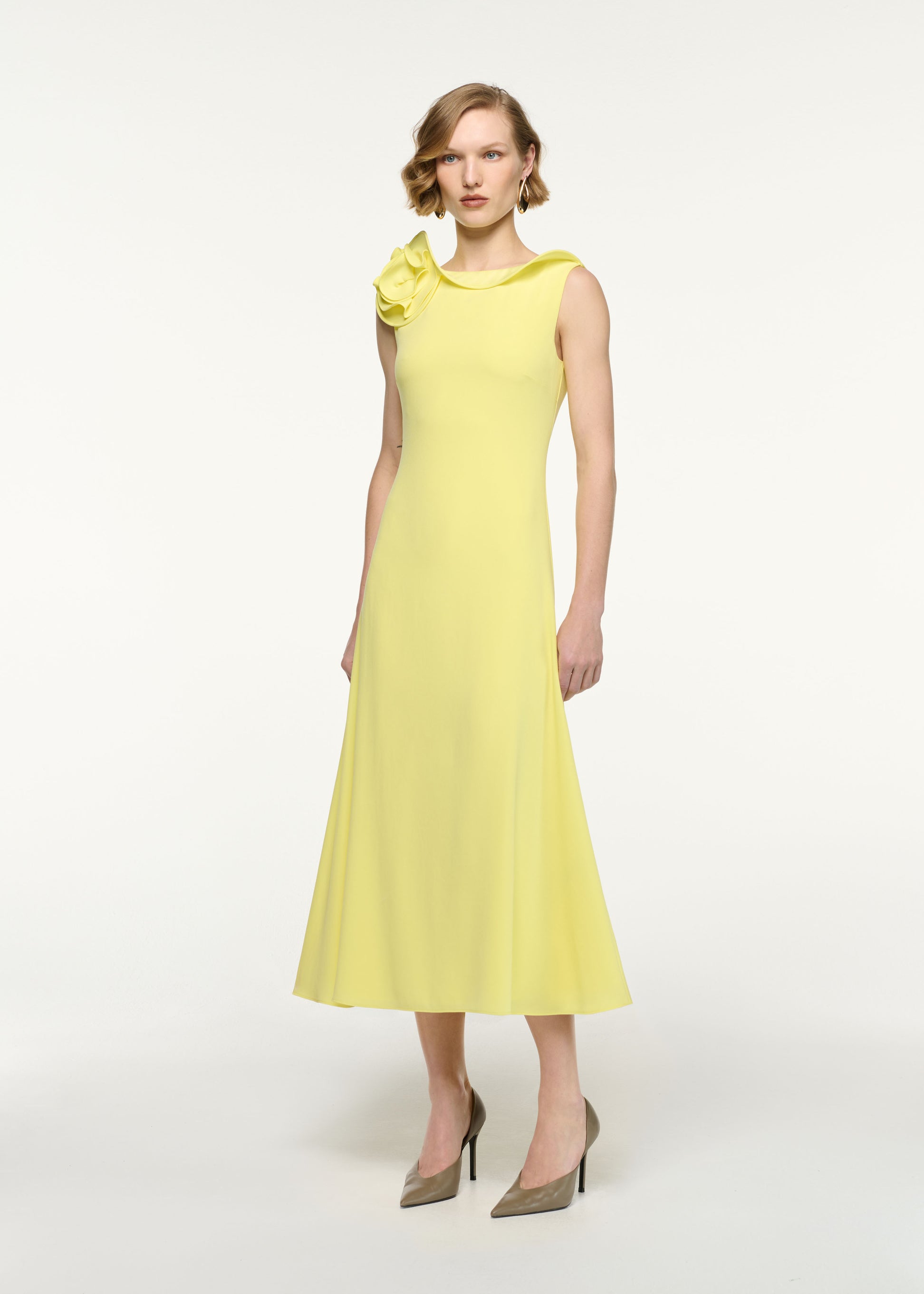 Flower Collared Sleeveless Midi Dress Lemoncello Roland Mouret Flower Collared Sleeveless Midi Dress Lemoncello Roland Mouret