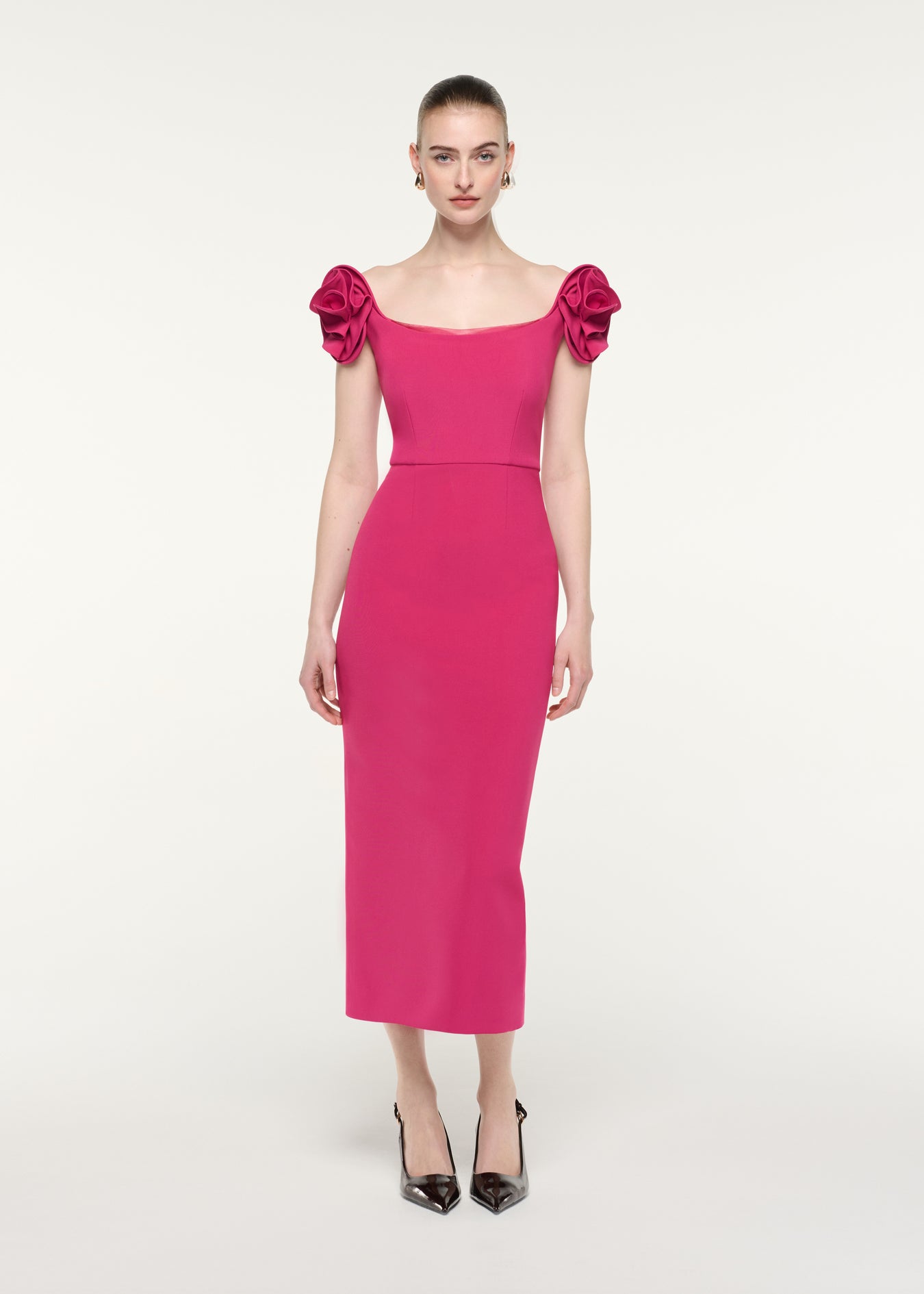 Flower Detail Cap Sleeve Midi Dress