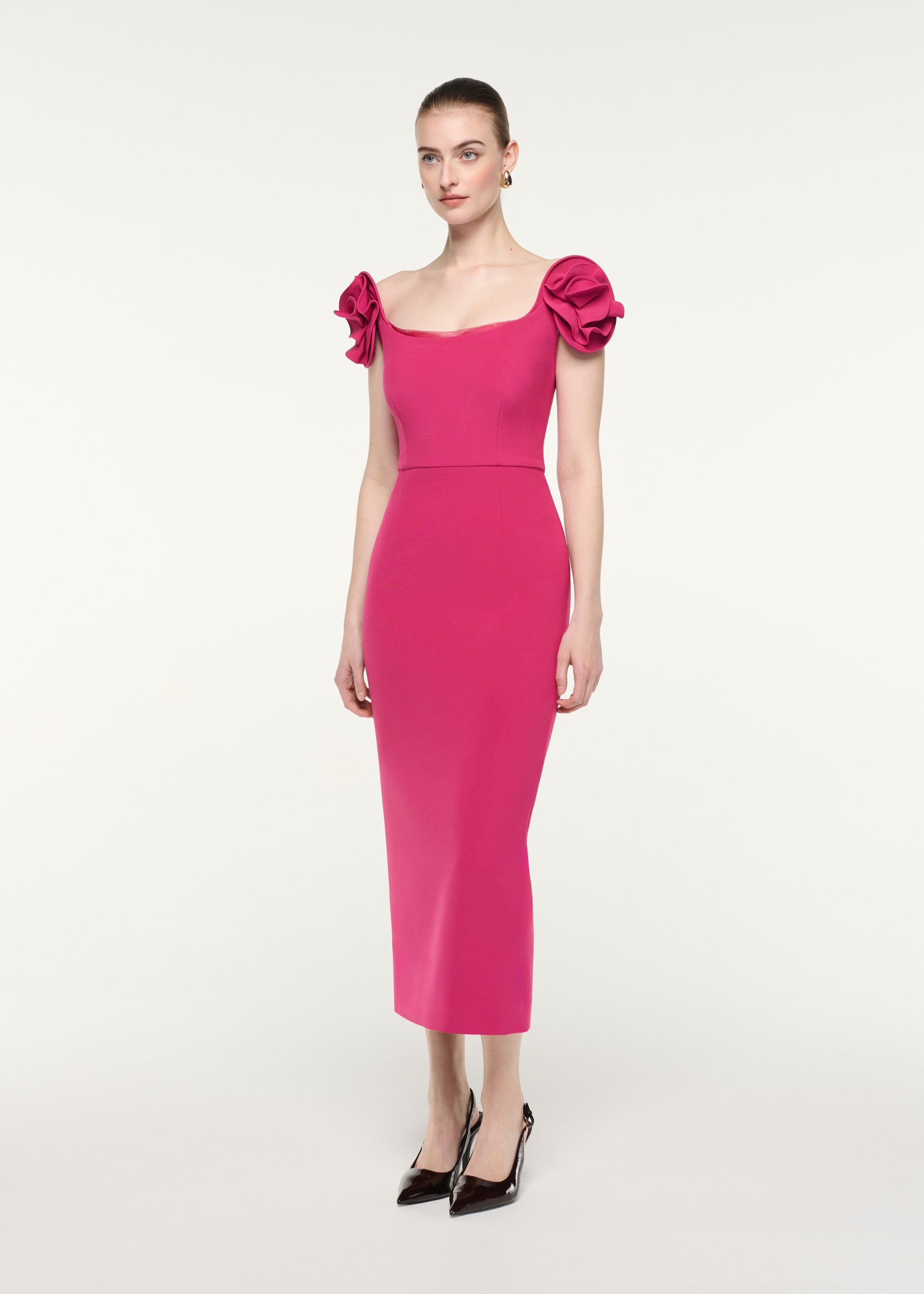 Flower Detail Cap Sleeve Midi Dress