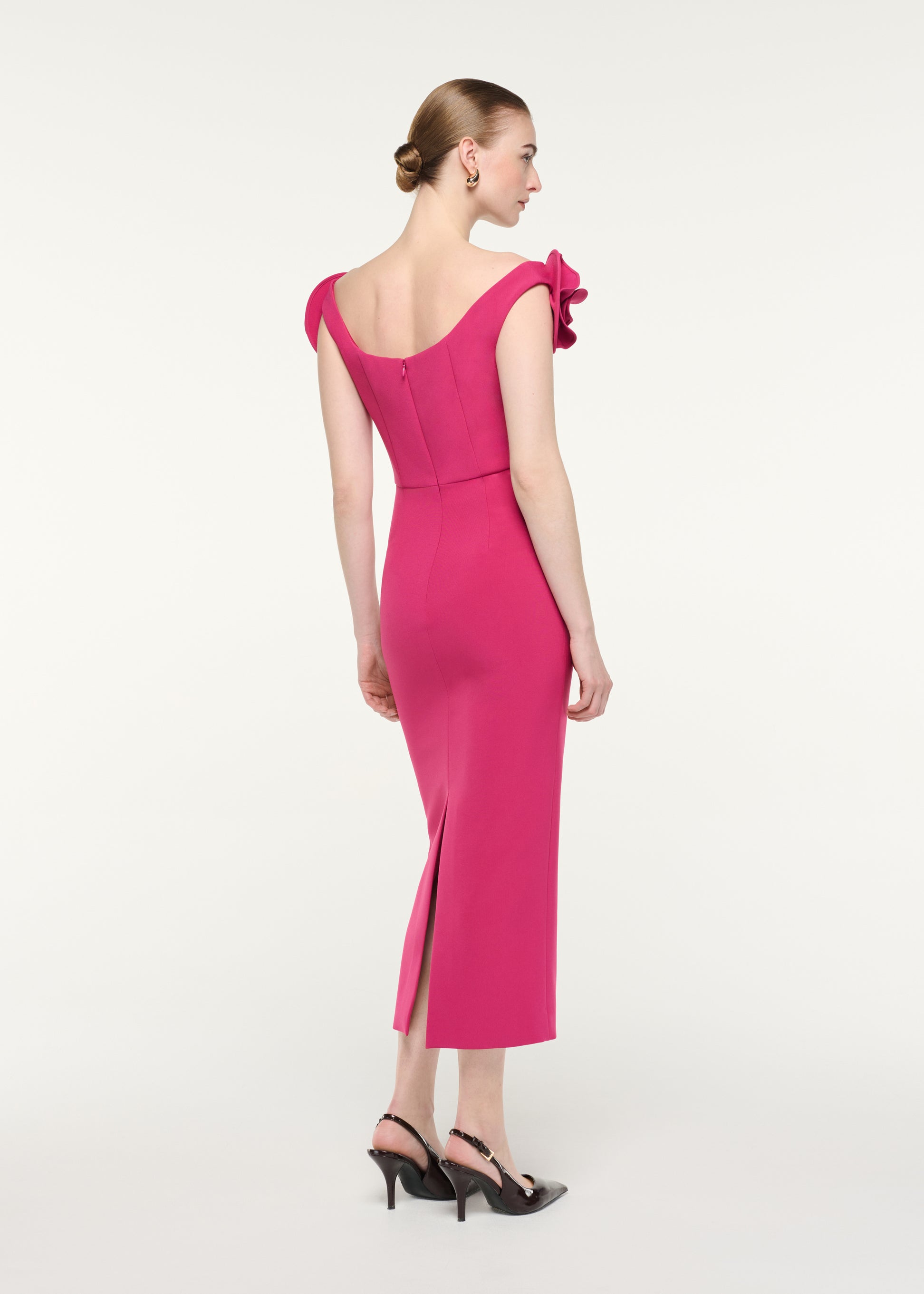 Flower Detail Cap Sleeve Midi Dress