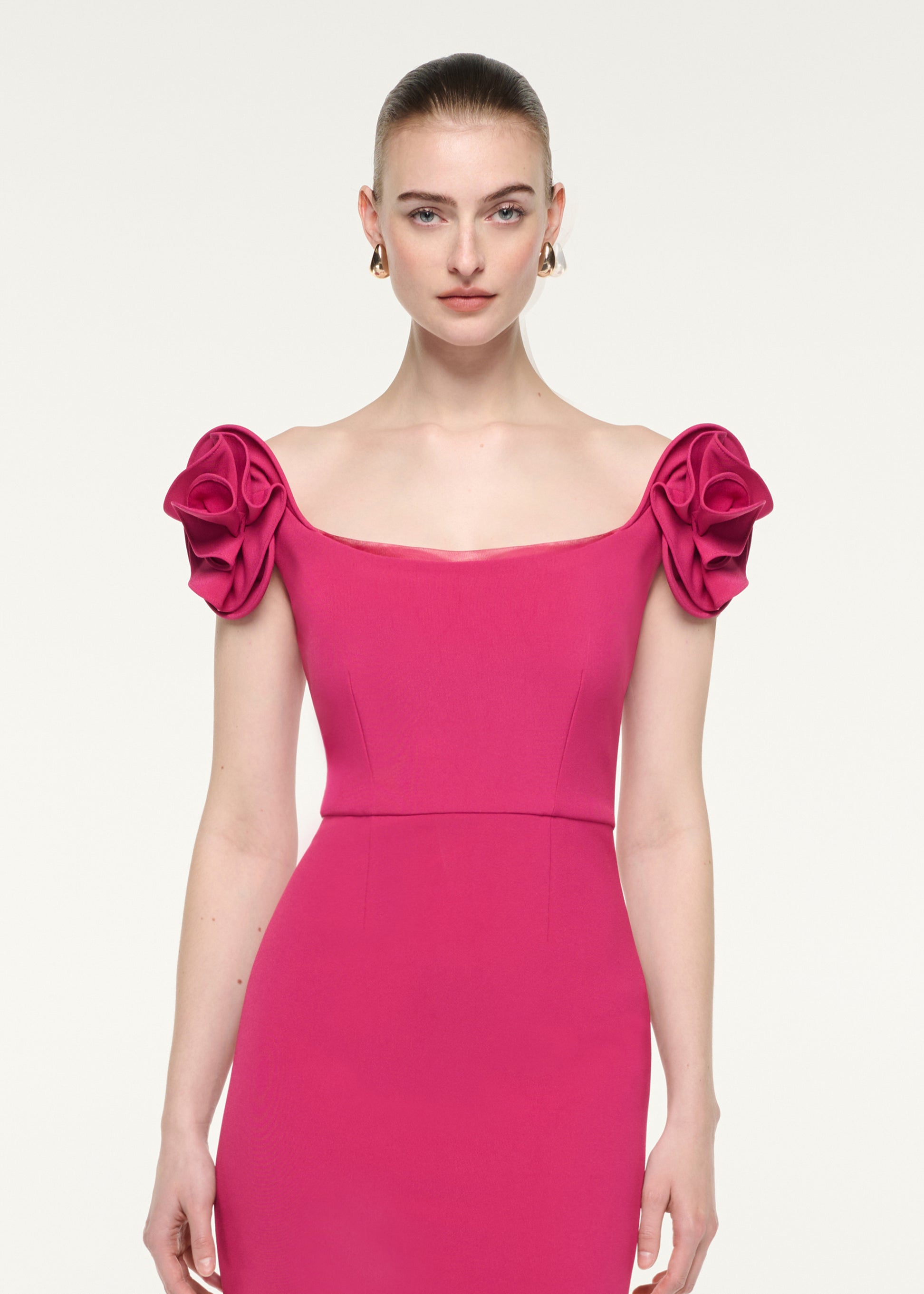 Flower Detail Cap Sleeve Midi Dress