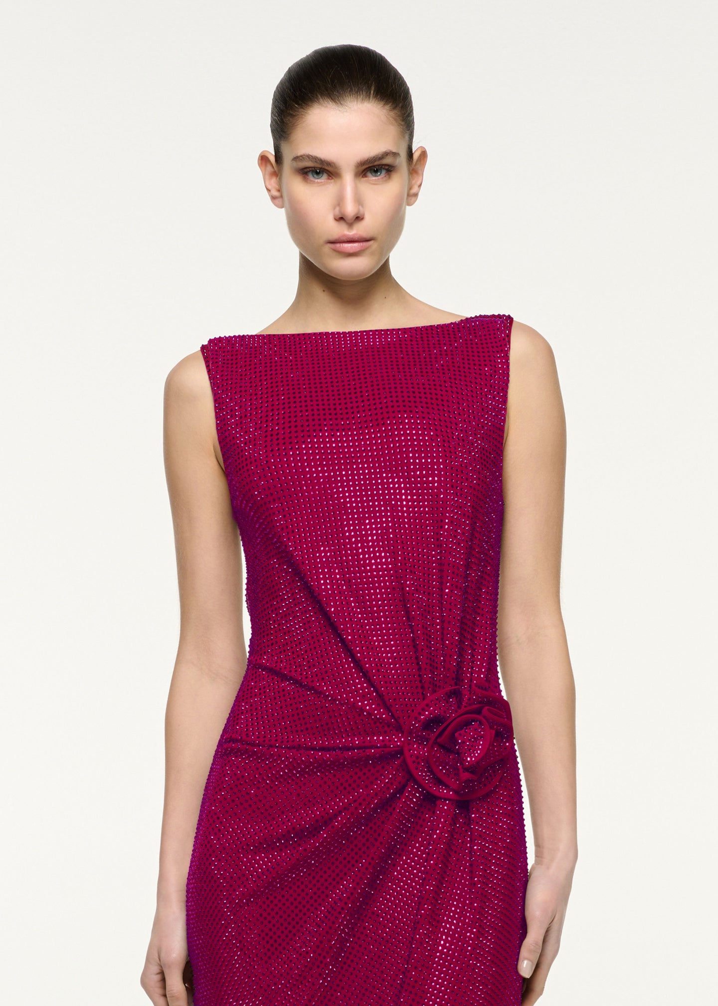 Diamante Flower Column Maxi Dress