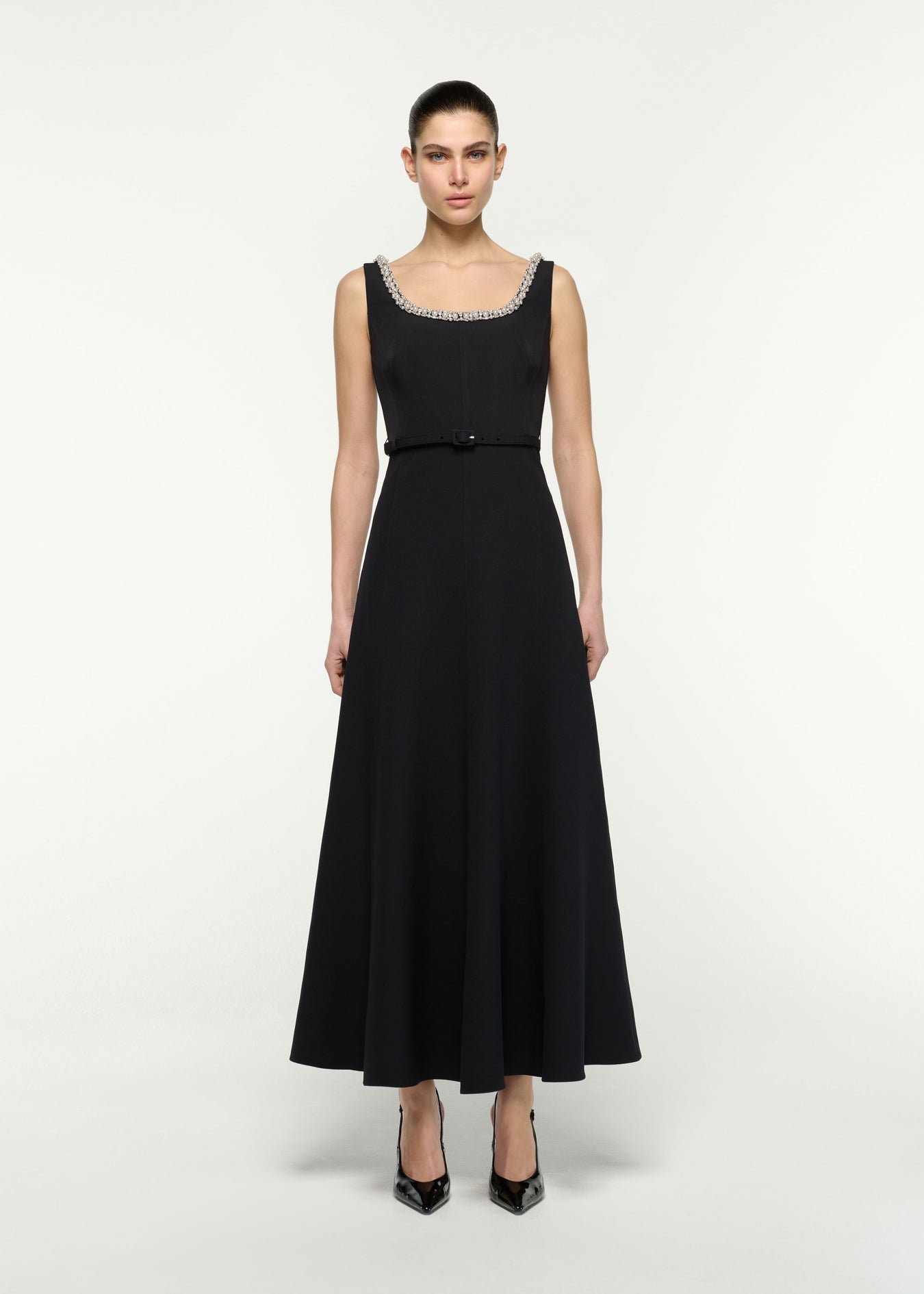 Scooped Pearl Neckline Maxi Dress