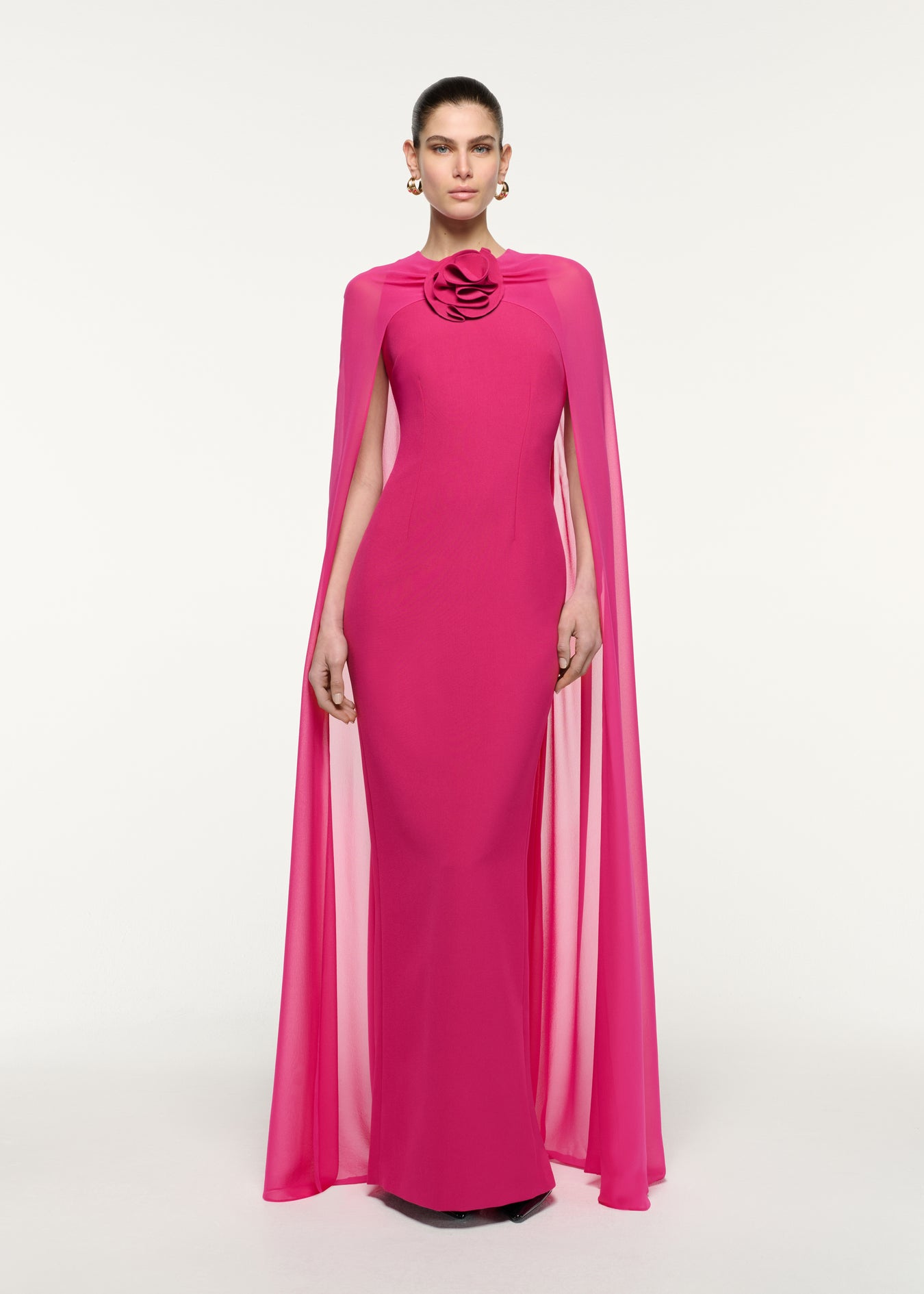 Flower Detail Caped Column Gown
