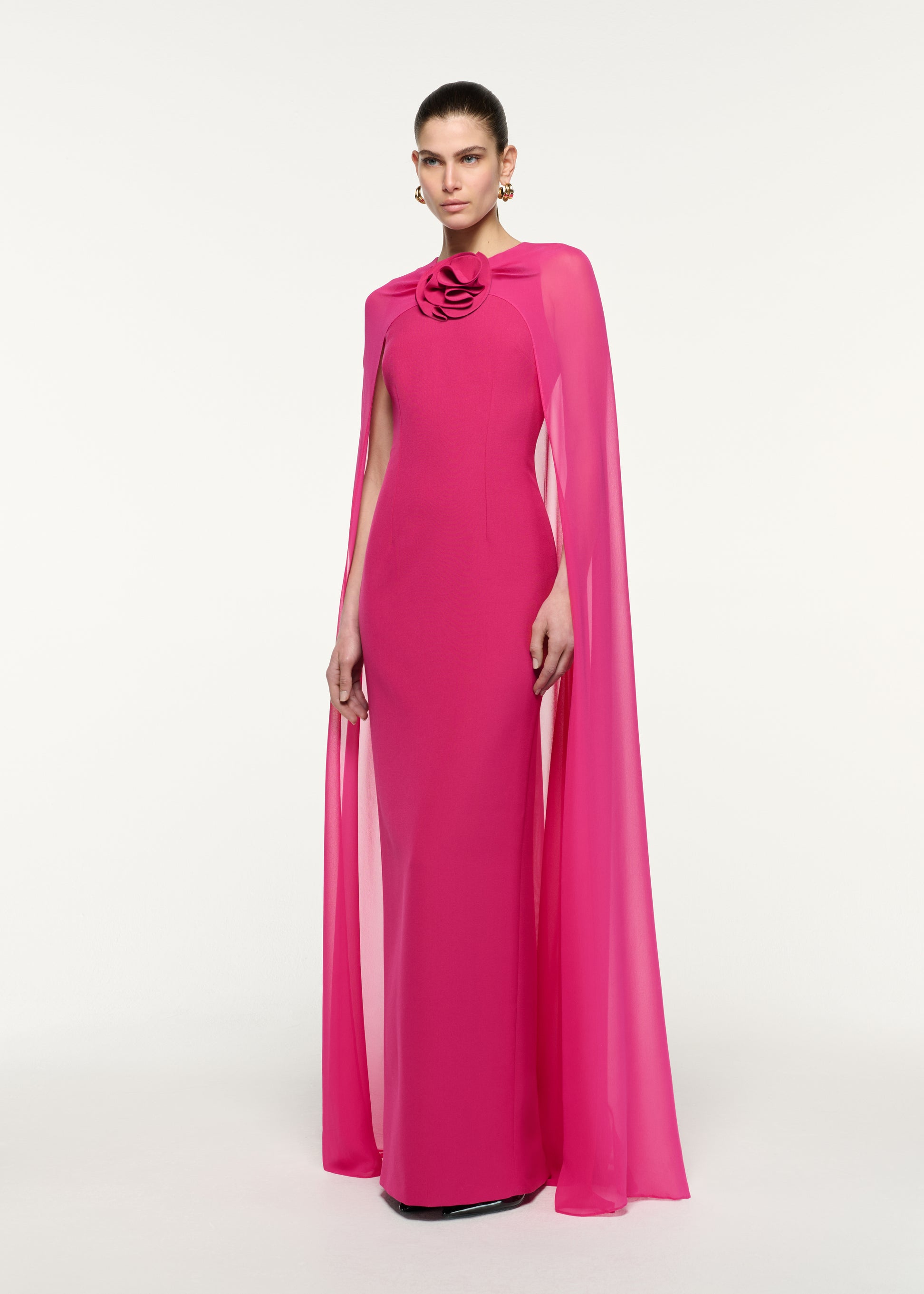 Flower Detail Caped Column Gown
