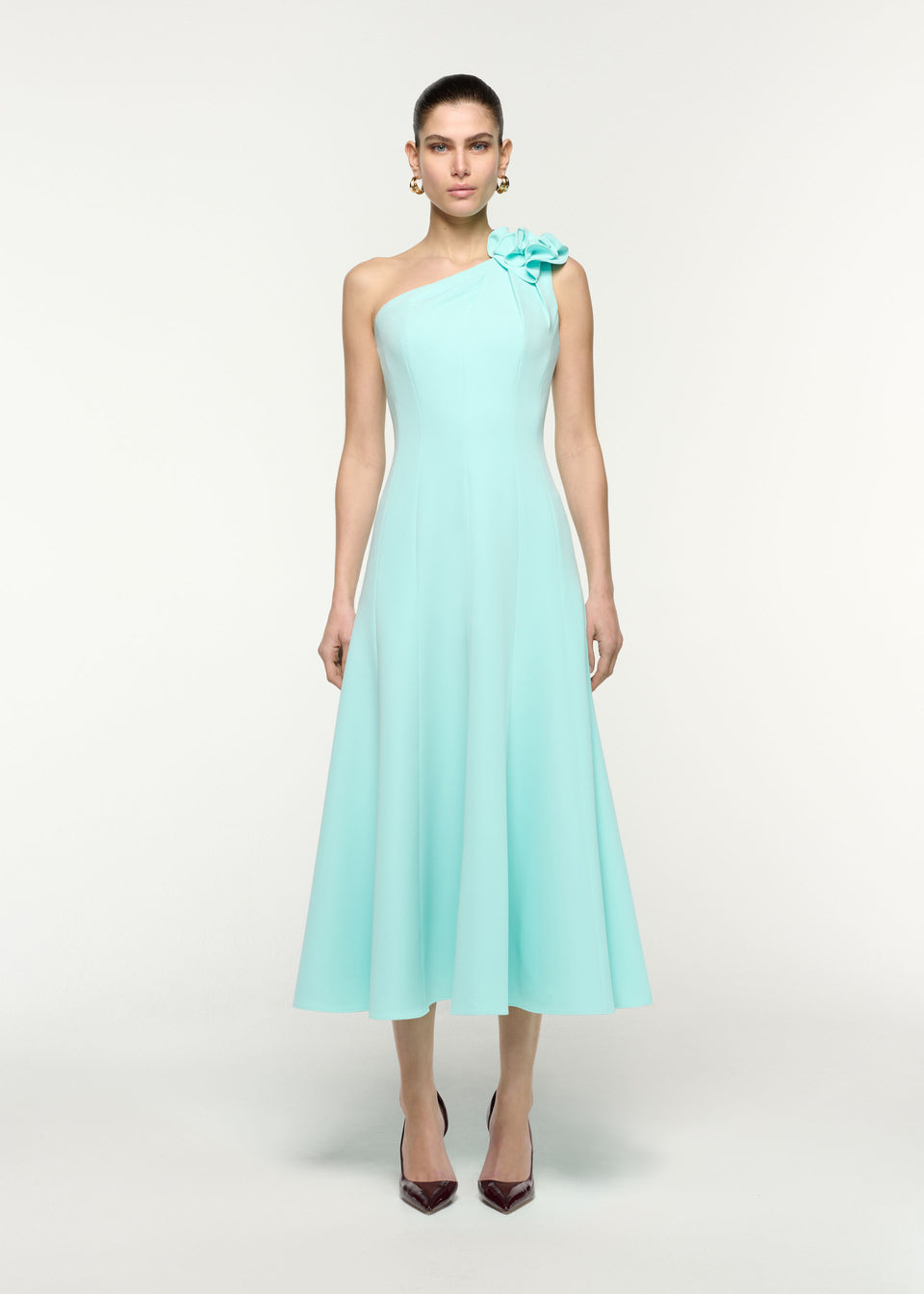 mint one shoulder draped midi dress Flower Detail One Shoulder Midi Dress Pink – Roland Mouret