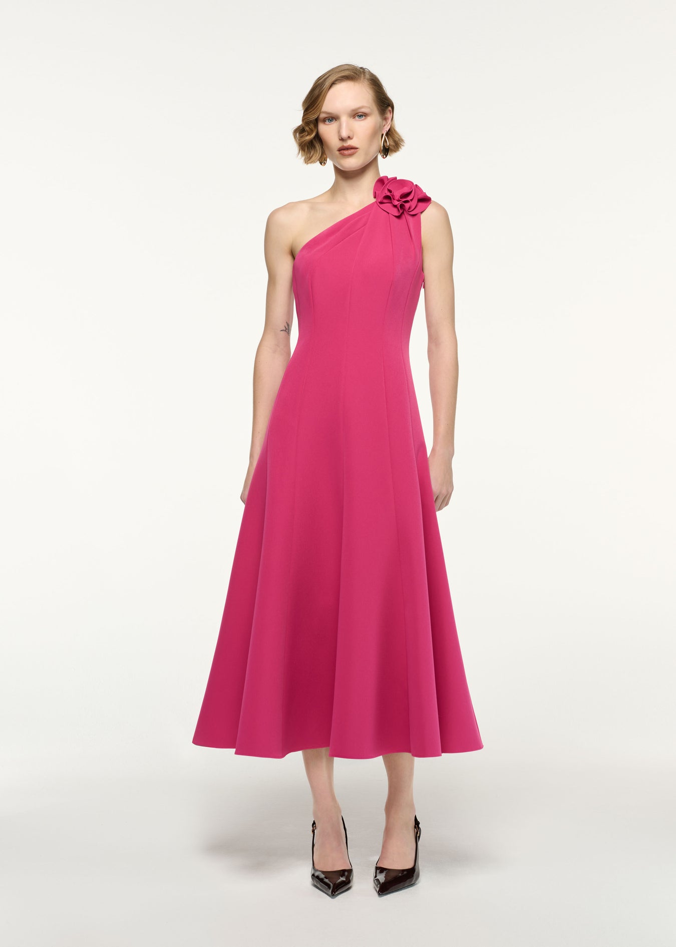 Flower Detail One Shoulder Midi Dress