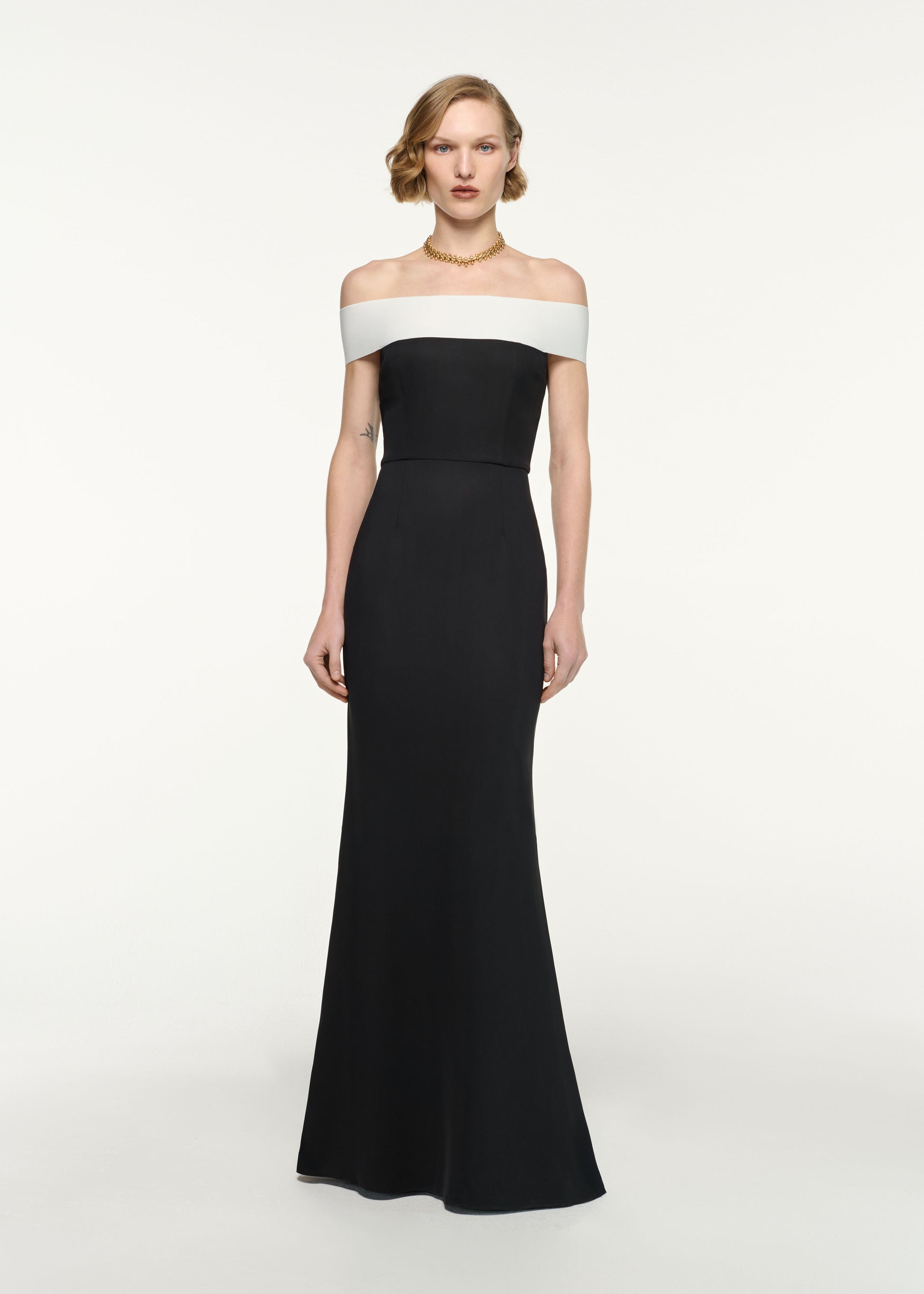 womens floor length dresses Black Off-The-Shoulder Frill-Layered Gown main image 1