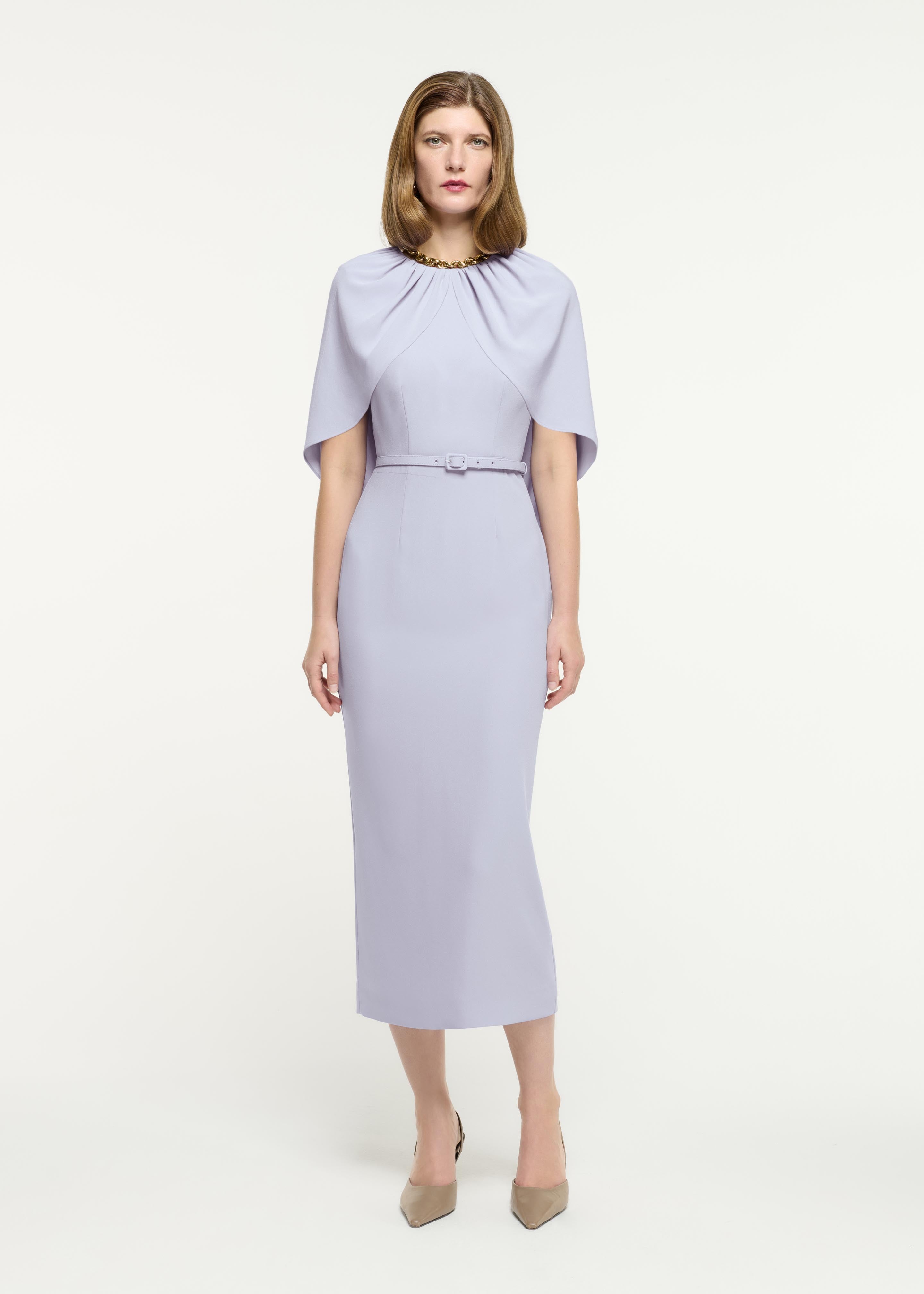 Satin Crepe Cape Midi Dress in Lavender – Roland Mouret