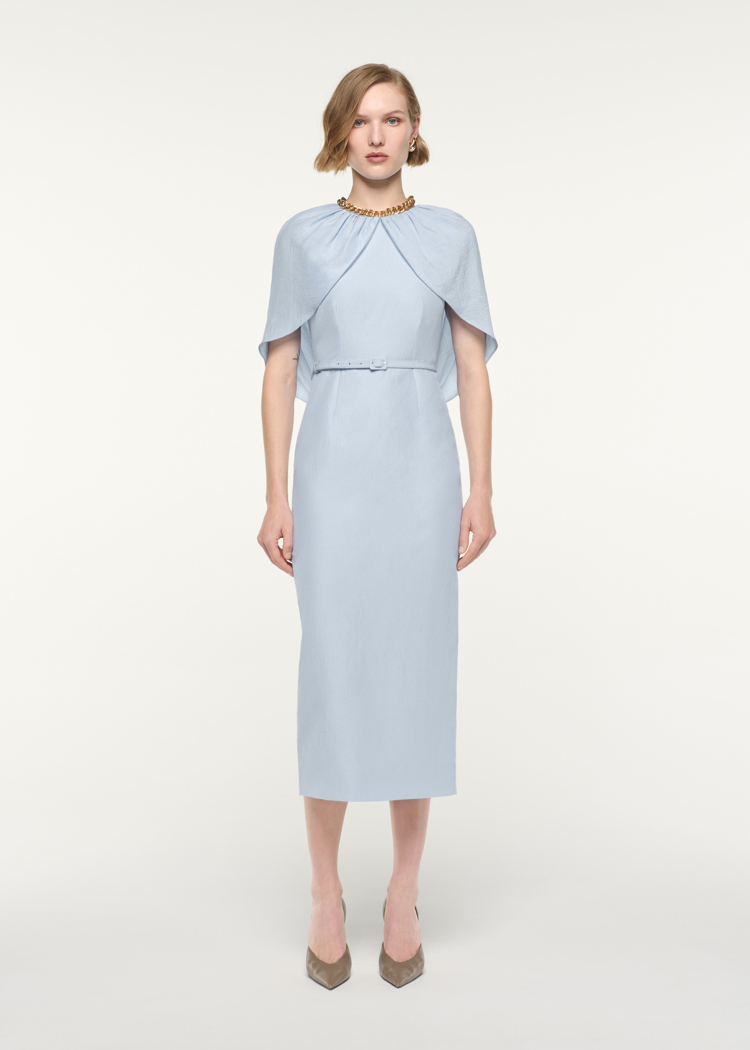 Pearl Neckline Short Sleeve Midi Dress Dark Turquoise – Roland Mouret