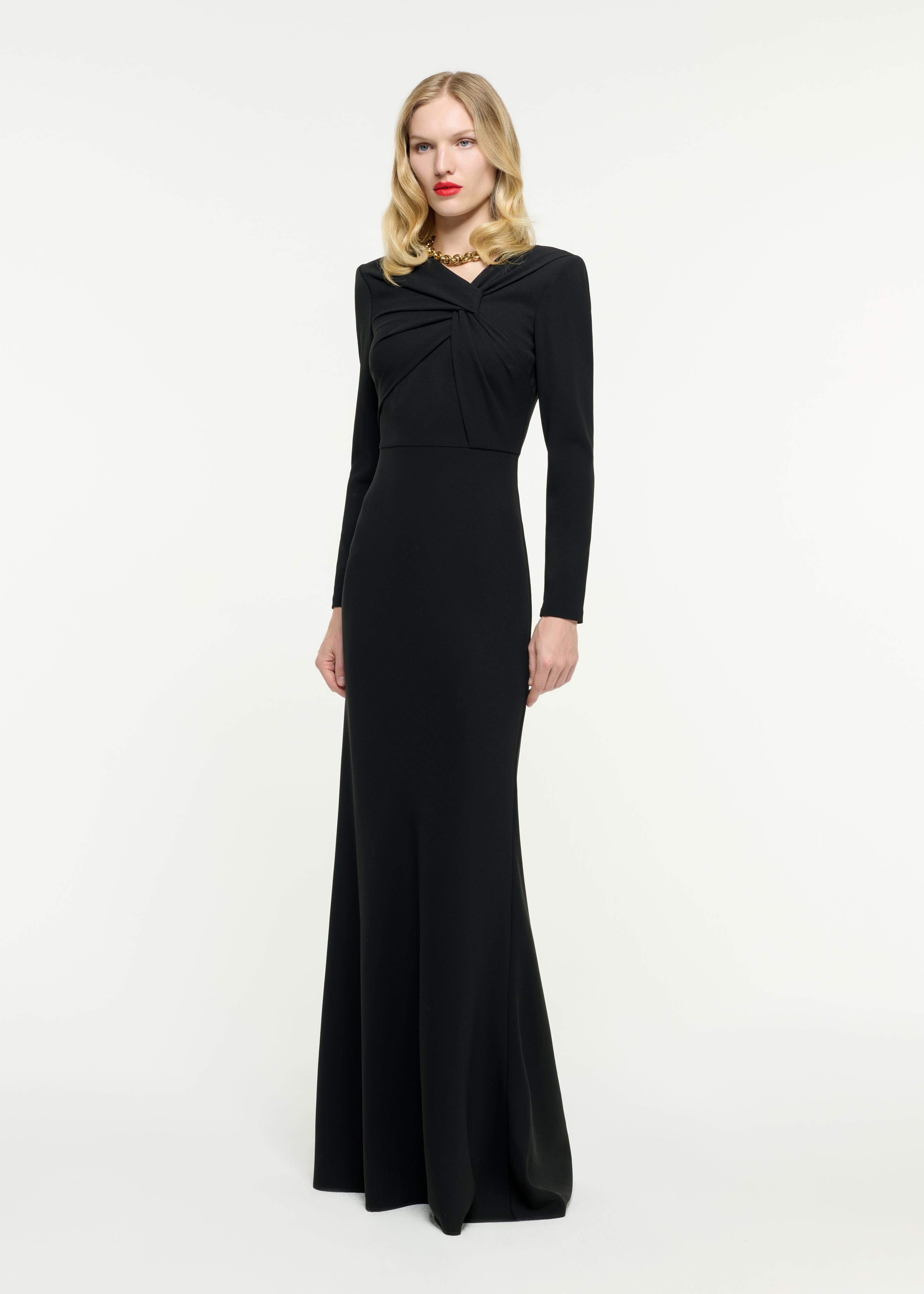 Long Sleeve Light Cady Gown in Black – Roland Mouret