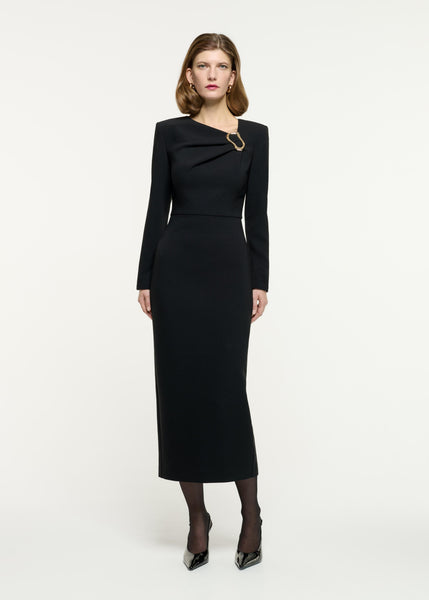 lauriell black wrap front crepe midi dress Women's Lauriell Black Wrap Front Crepe Midi Dress
