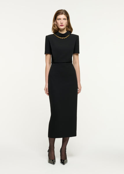 roland mouret draped cady midi dress Short Sleeve Heavy Cady Midi Dress in Black – Roland Mouret