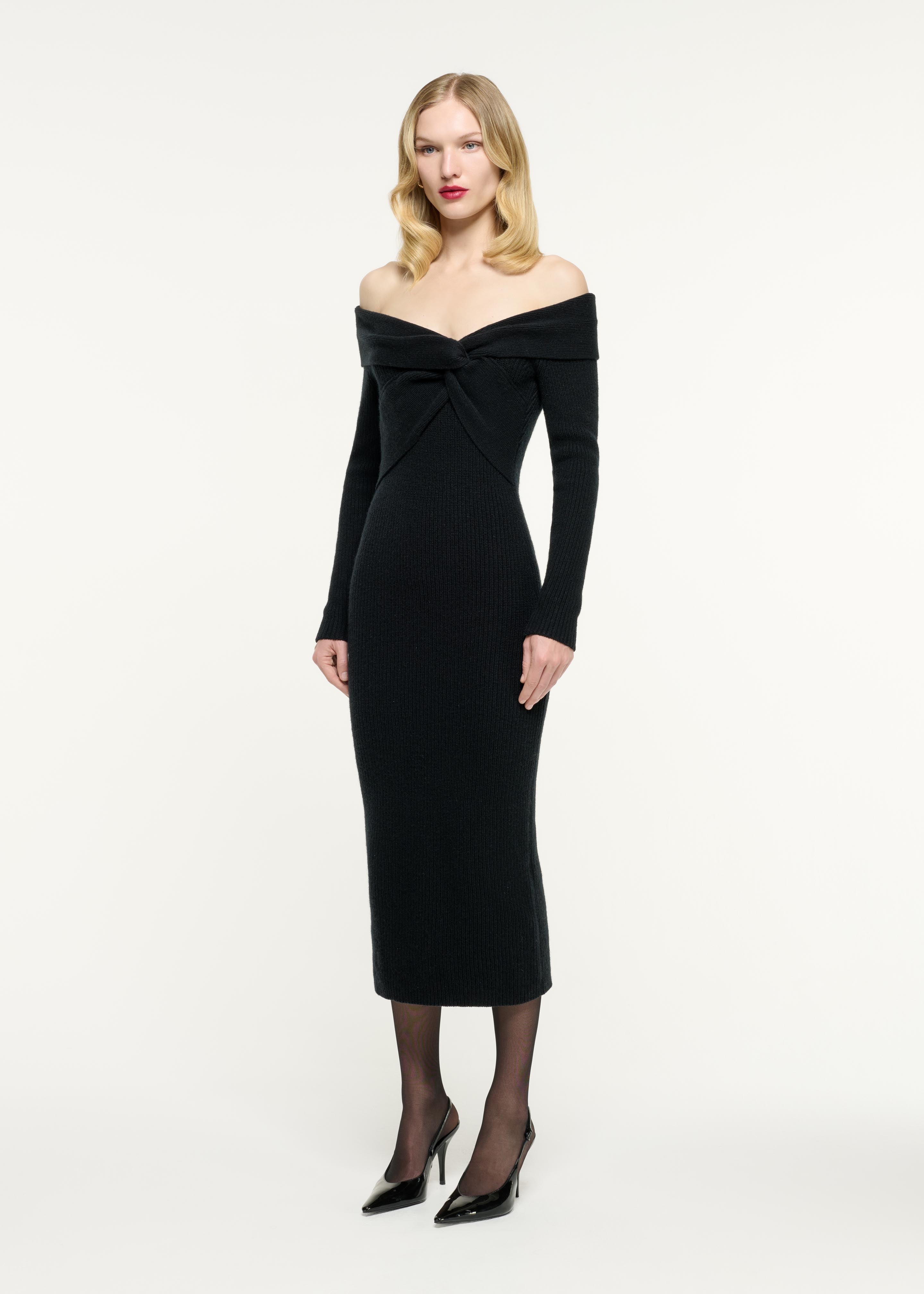 Off Shoulder Cashmere Midi Dress in Black – Roland Mouret