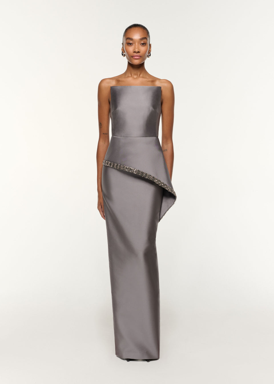 Taffeta Pewter Evening Gowns Jovani Pewter Three Quarter Sleeve Off The  Shoulder Gown Helen
