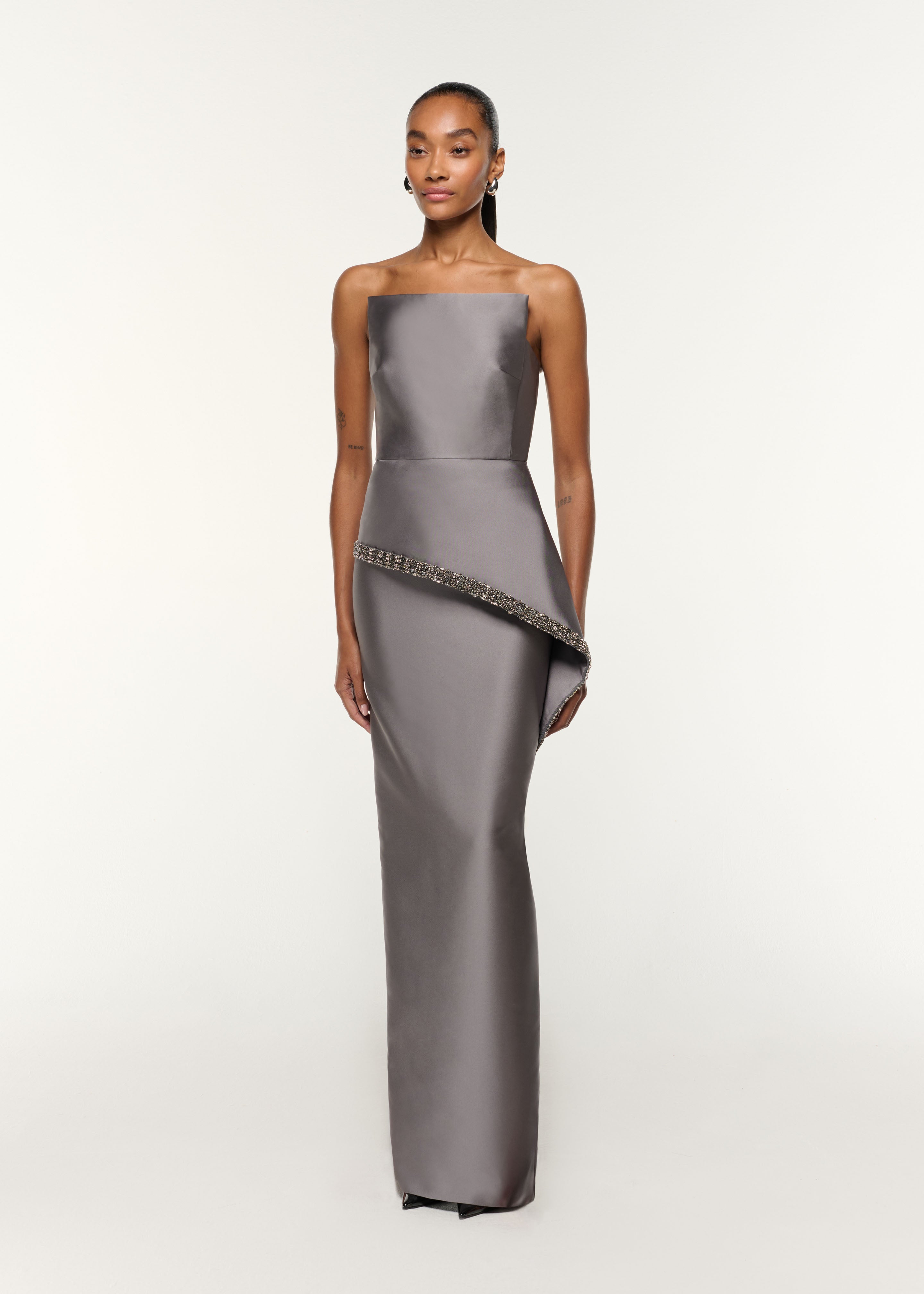 Square Neck Peplum Taffeta Gown Grey – Roland Mouret