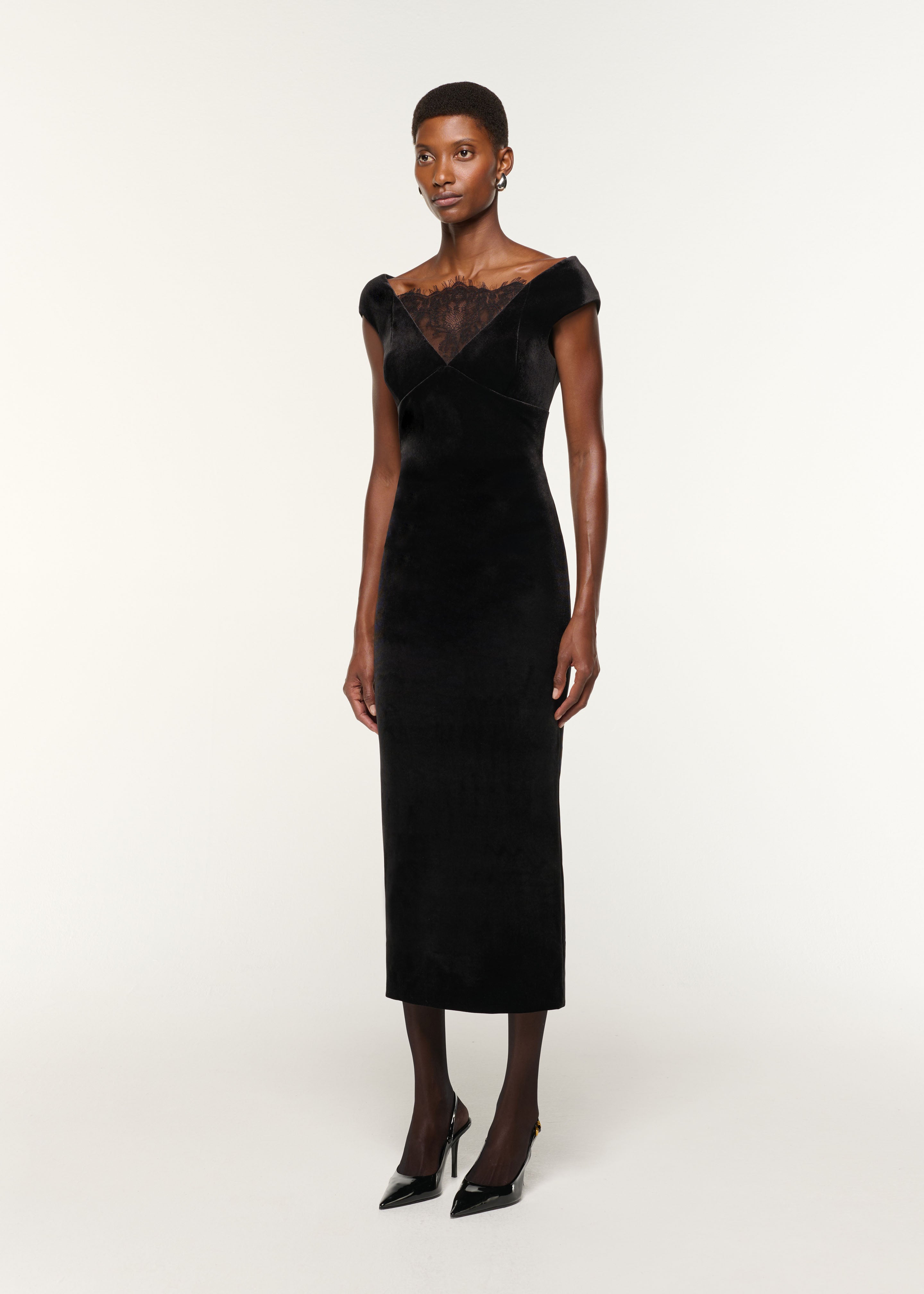 Lace Insert Scuba Velvet Dress Black – Roland Mouret
