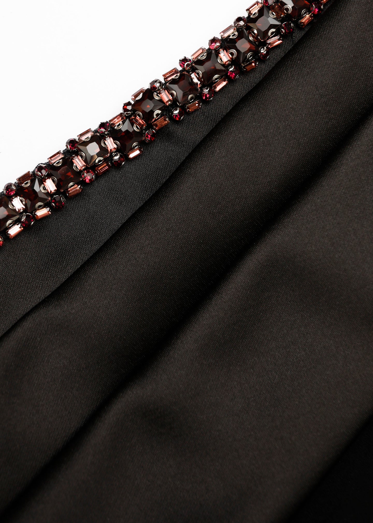 Contrast Crystal Trimmed Bow Satin Crepe Gown