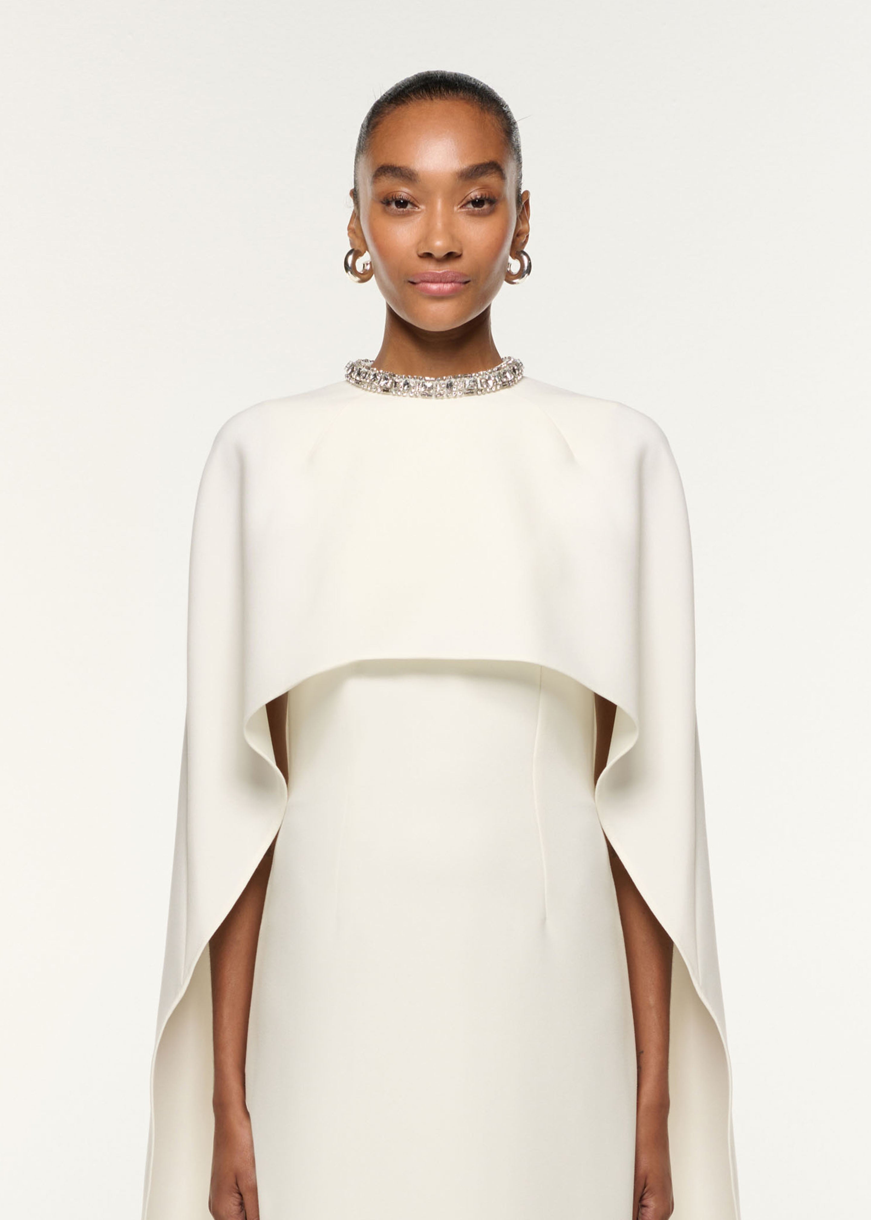 Crystal Neckline Crepe Cape Gown Cream – Roland Mouret