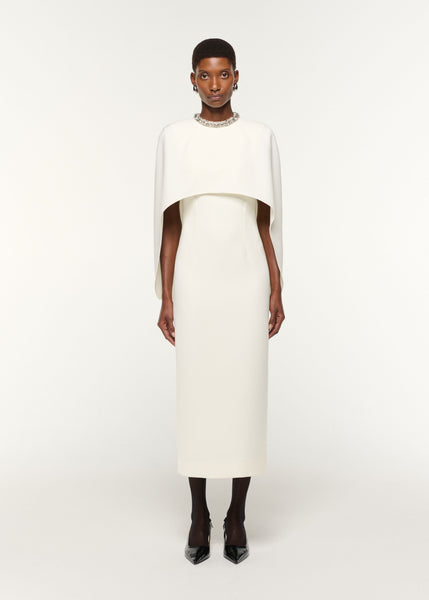 Crystal Neckline Crepe Cape Dress Cream – Roland Mouret