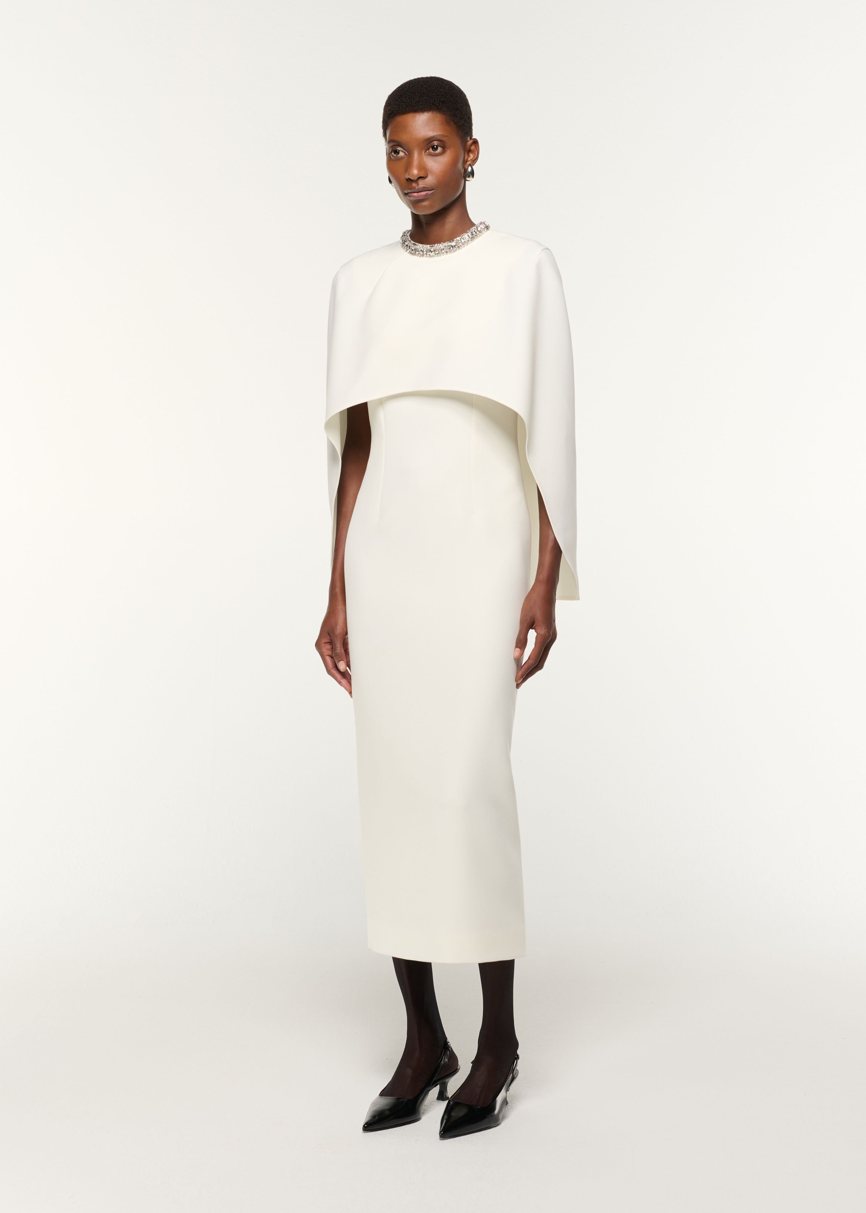 Crystal Neckline Crepe Cape Dress Cream – Roland Mouret