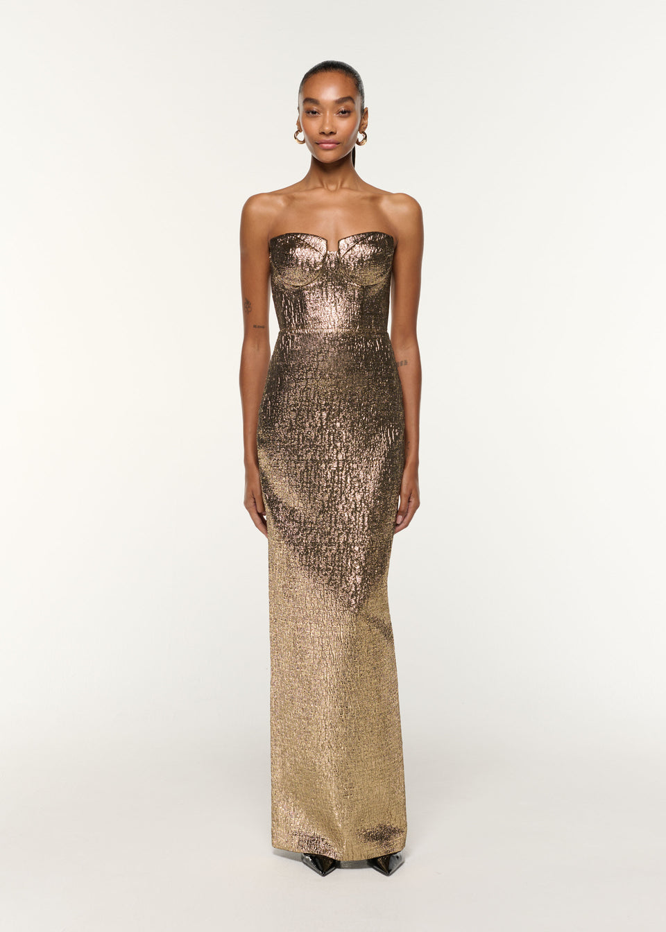 Pleated Drape Metallic Jacquard Dress Gold – Roland Mouret